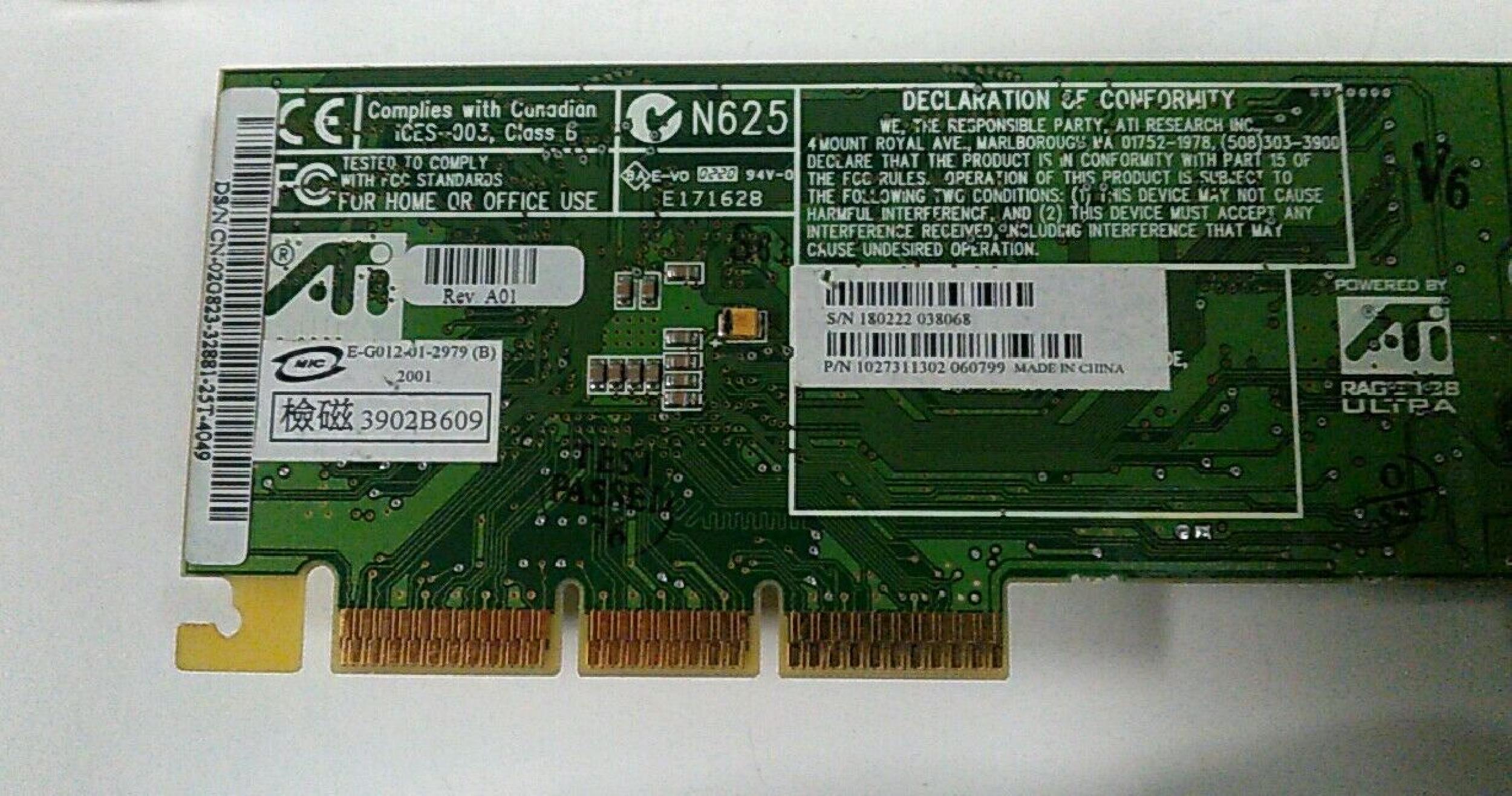 ATI E171628 RAGE 128 PRO 16MB AGP109-73100-01 32MB AGP VIDEO CARD WITH VGA OUTPUT ULTRA