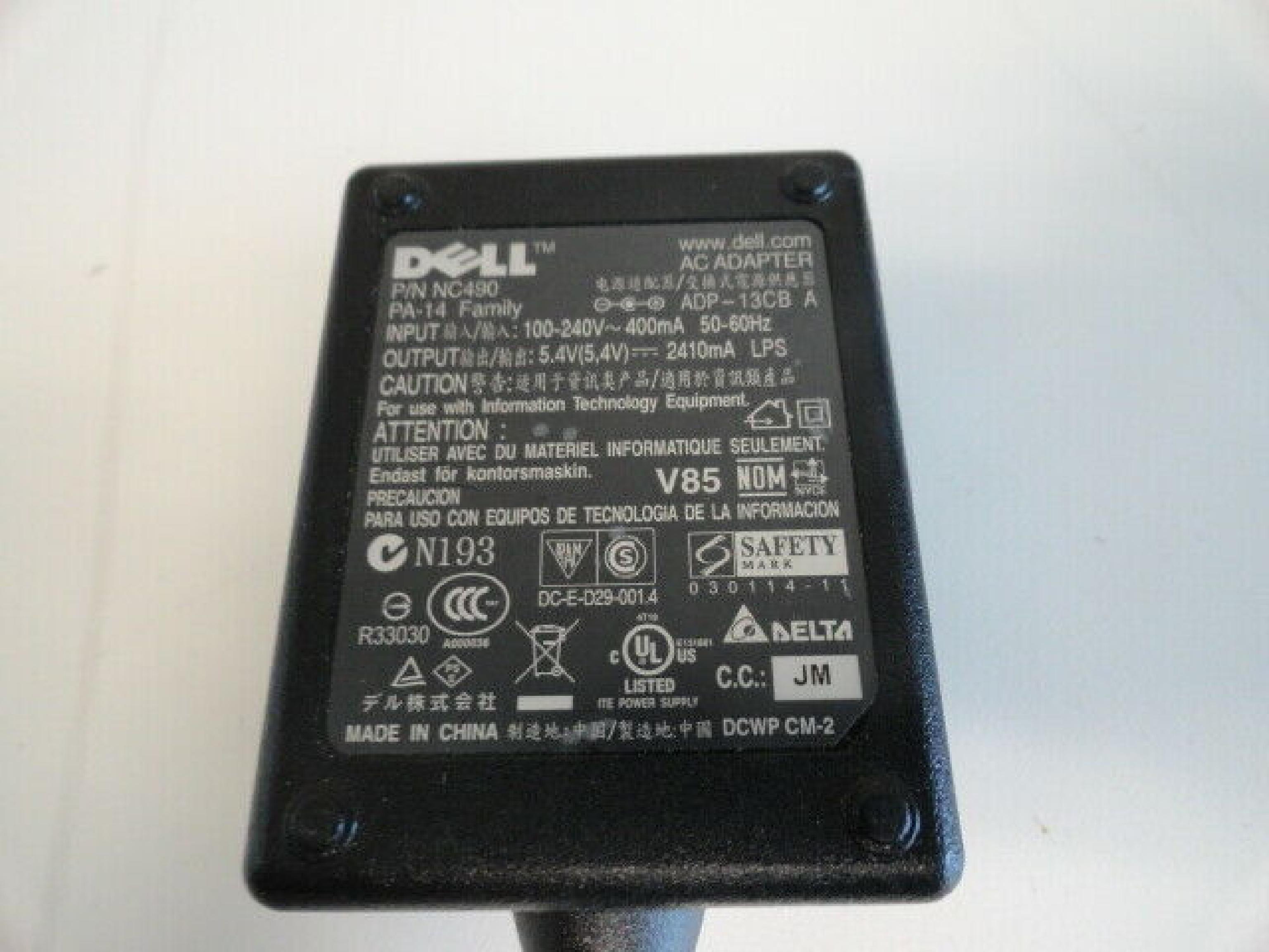 DELL NC490 5.4V DC 2410MA AC ADAPTER OD: 4MM ID: 1.75MM BARREL CONNECTOR DESKTOP STYLE NEGATIVE OUTSIDE POLE