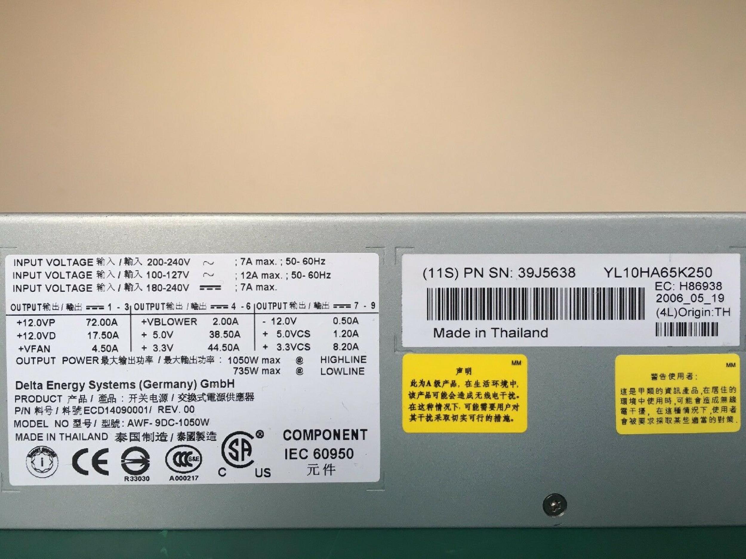 DELTA ELECTRONICS INC AWF-9DC-1050W 1475W HOT SWAP AC POWER SUPPLY