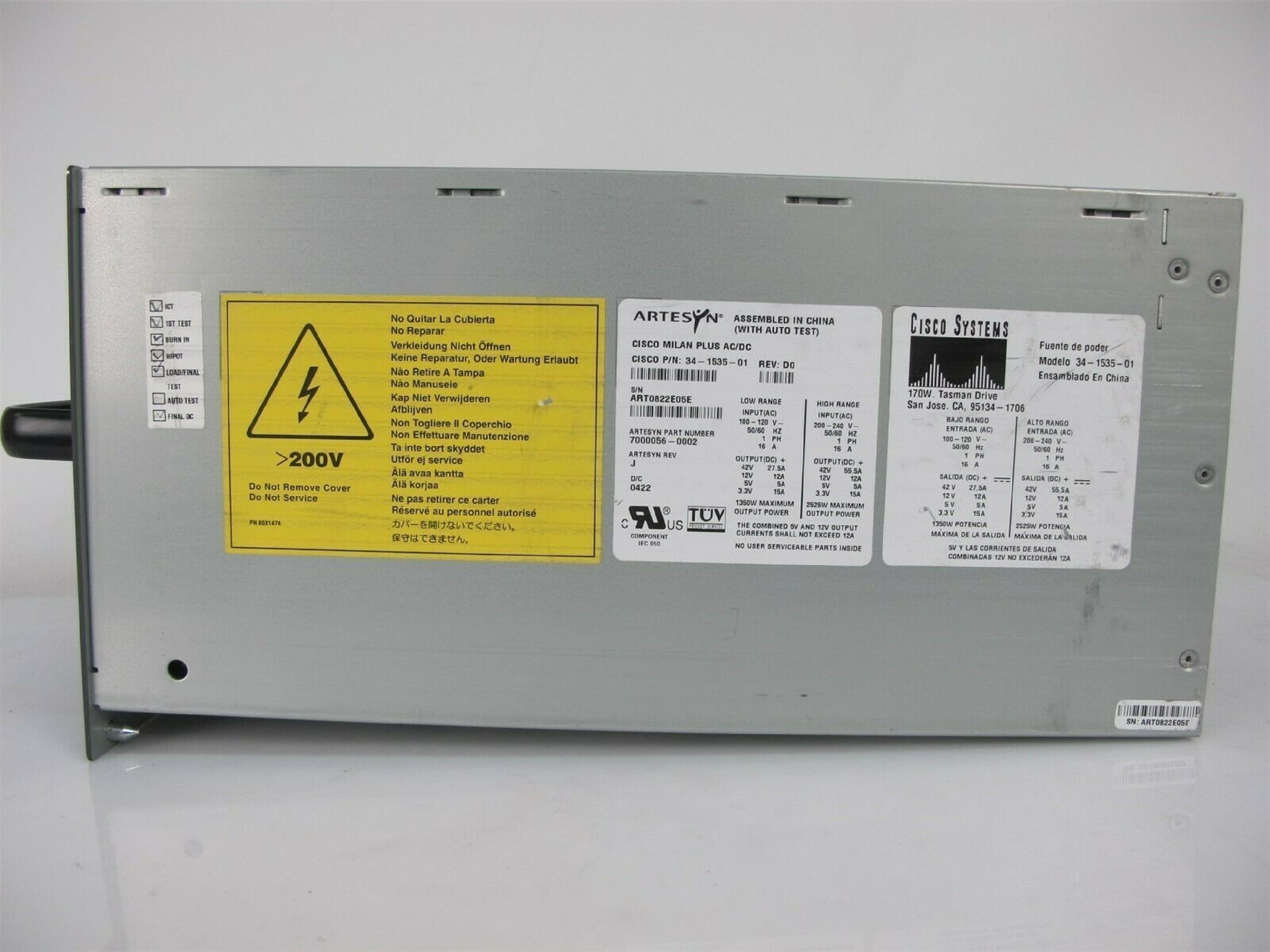 CISCO SYSTEMS 34-1535-01 1300W-2500W AC/DC MILAN PLUS POWER SUPPLY FOR CATALYST 6000