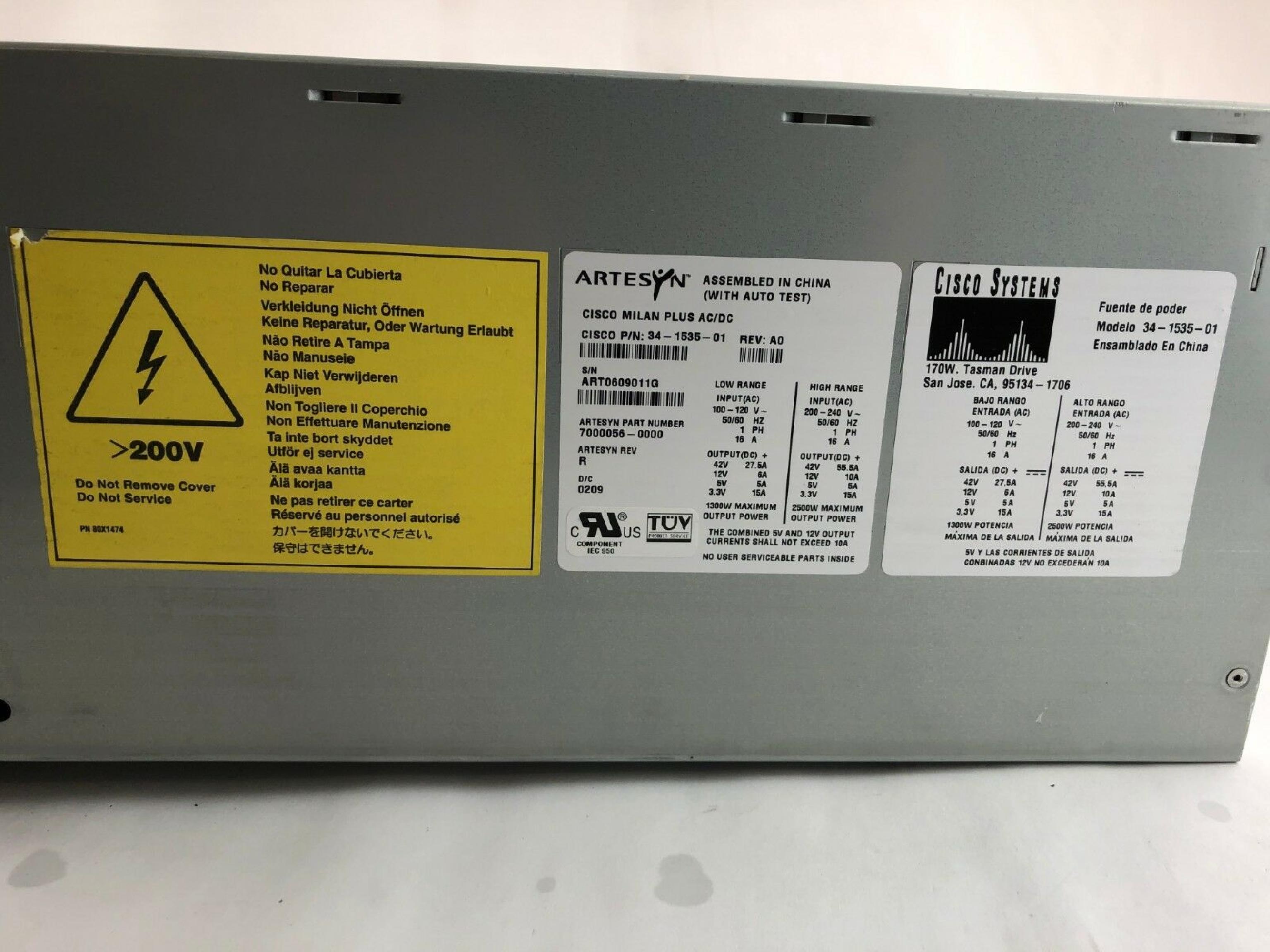 CISCO SYSTEMS 34-1535-01 1300W-2500W AC/DC MILAN PLUS POWER SUPPLY FOR CATALYST 6000