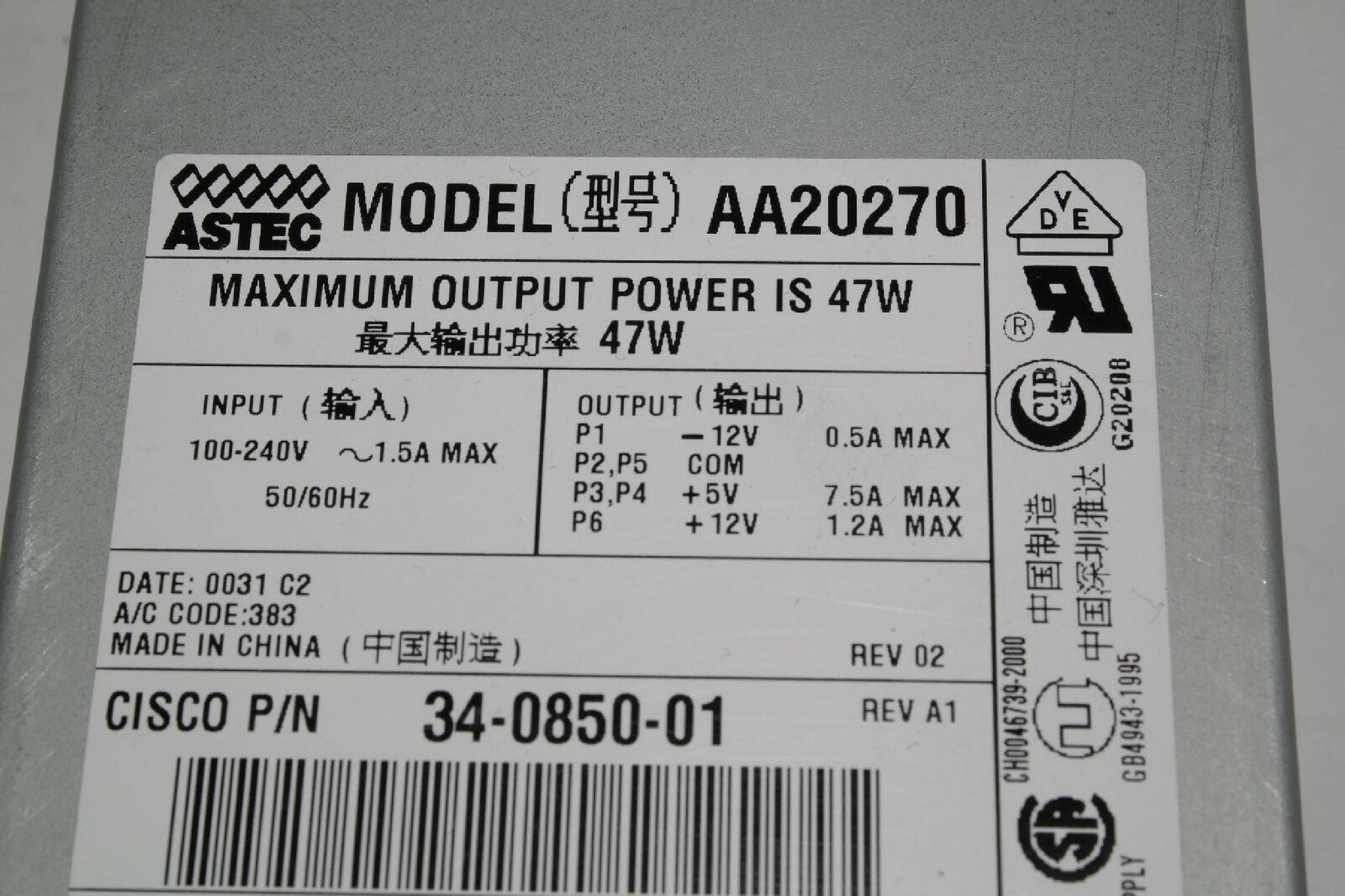 CISCO SYSTEMS AA20270 POWER SUPPLY FOR AS2511-RJ