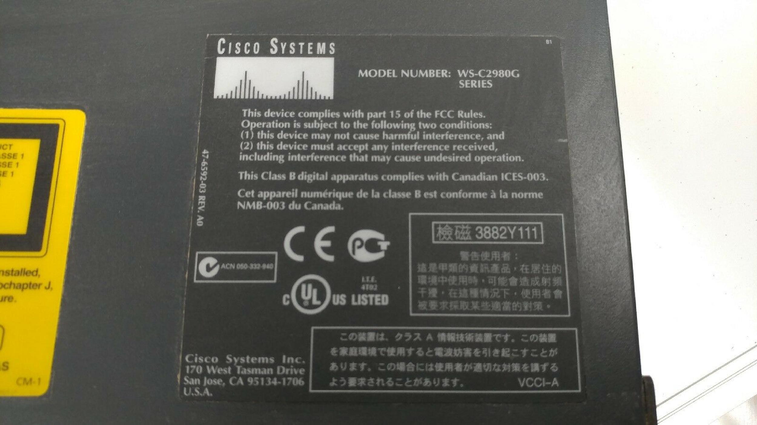 CISCO SYSTEMS C2980G-A 10/100/1000 CATALYST 80 PORT 10/100 2 PORTS GBIC