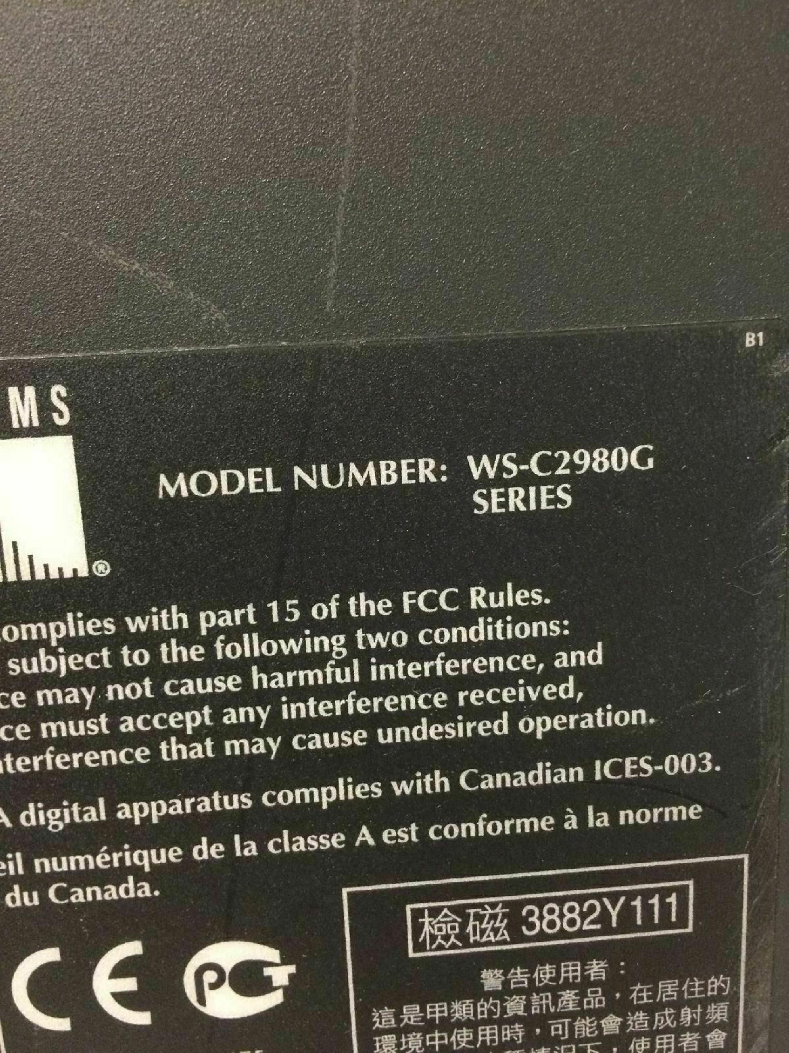 CISCO SYSTEMS WS-C2980G 10/100/1000 CATALYST 80 PORT 10/100 2 PORTS GBIC