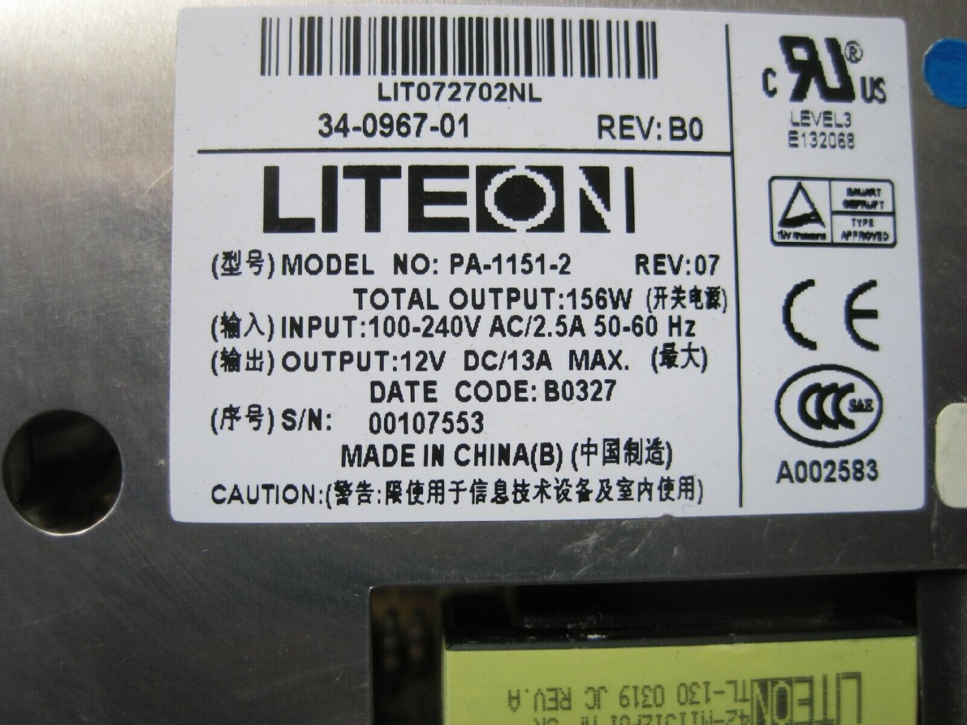 CISCO SYSTEMS / LITEON PA-1151-2 POWER SUPPLY 156WATT FOR CATALYST