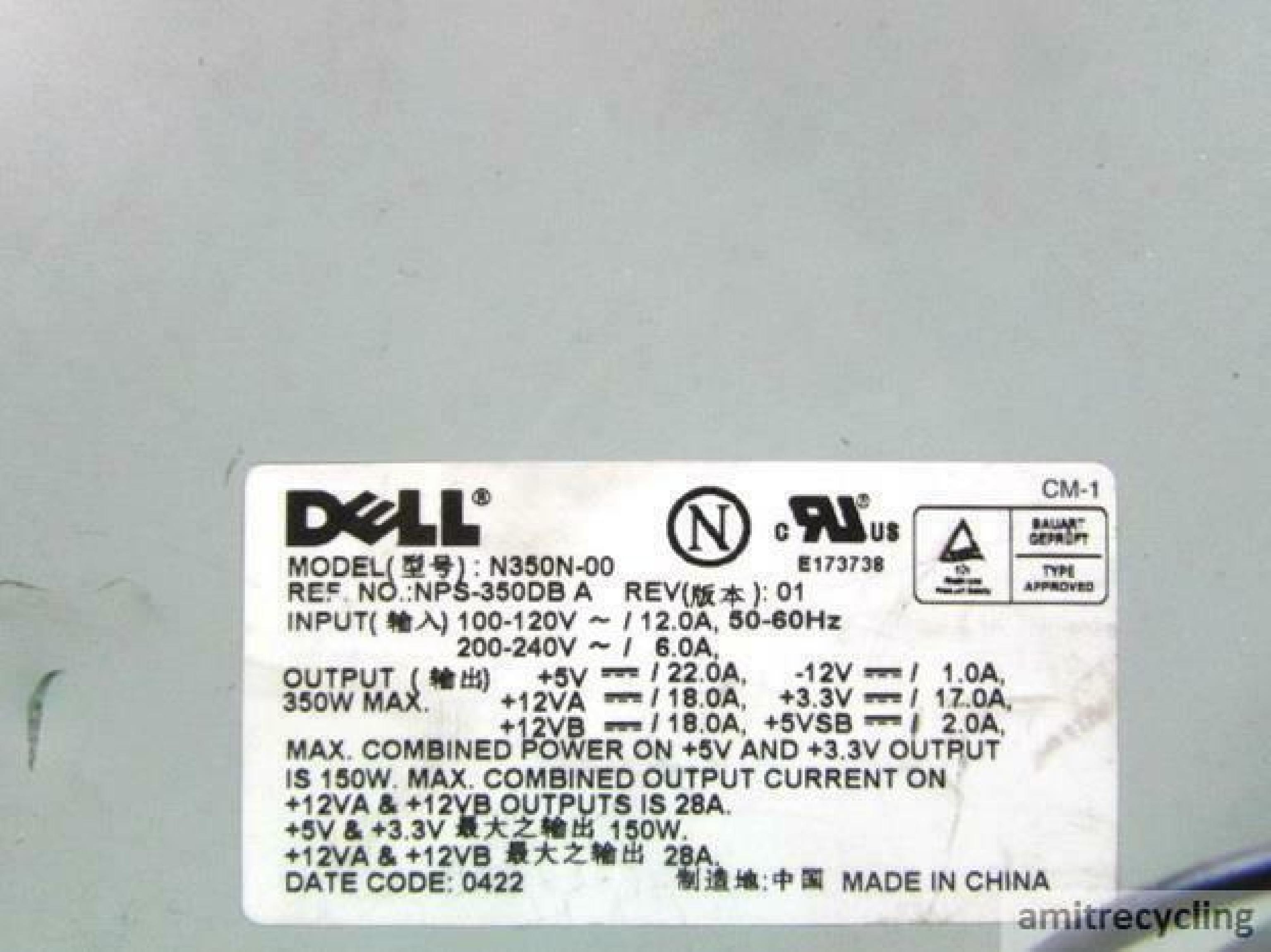 DELL N350N-00 POWER SUPPLY 350W 24 PIN ATX