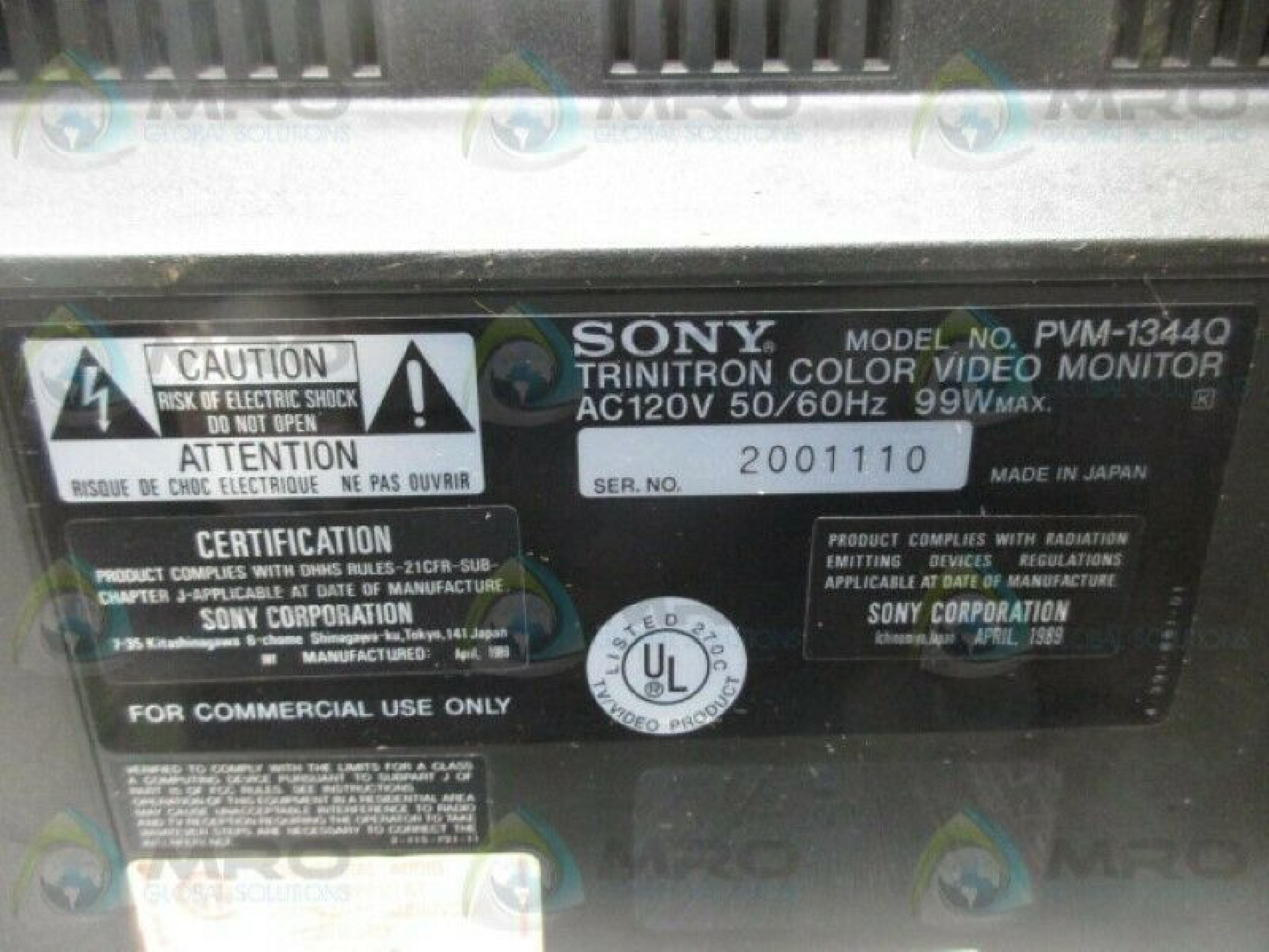 SONY PVM-1344Q TRINITRON COLOR VIDEO MONITOR