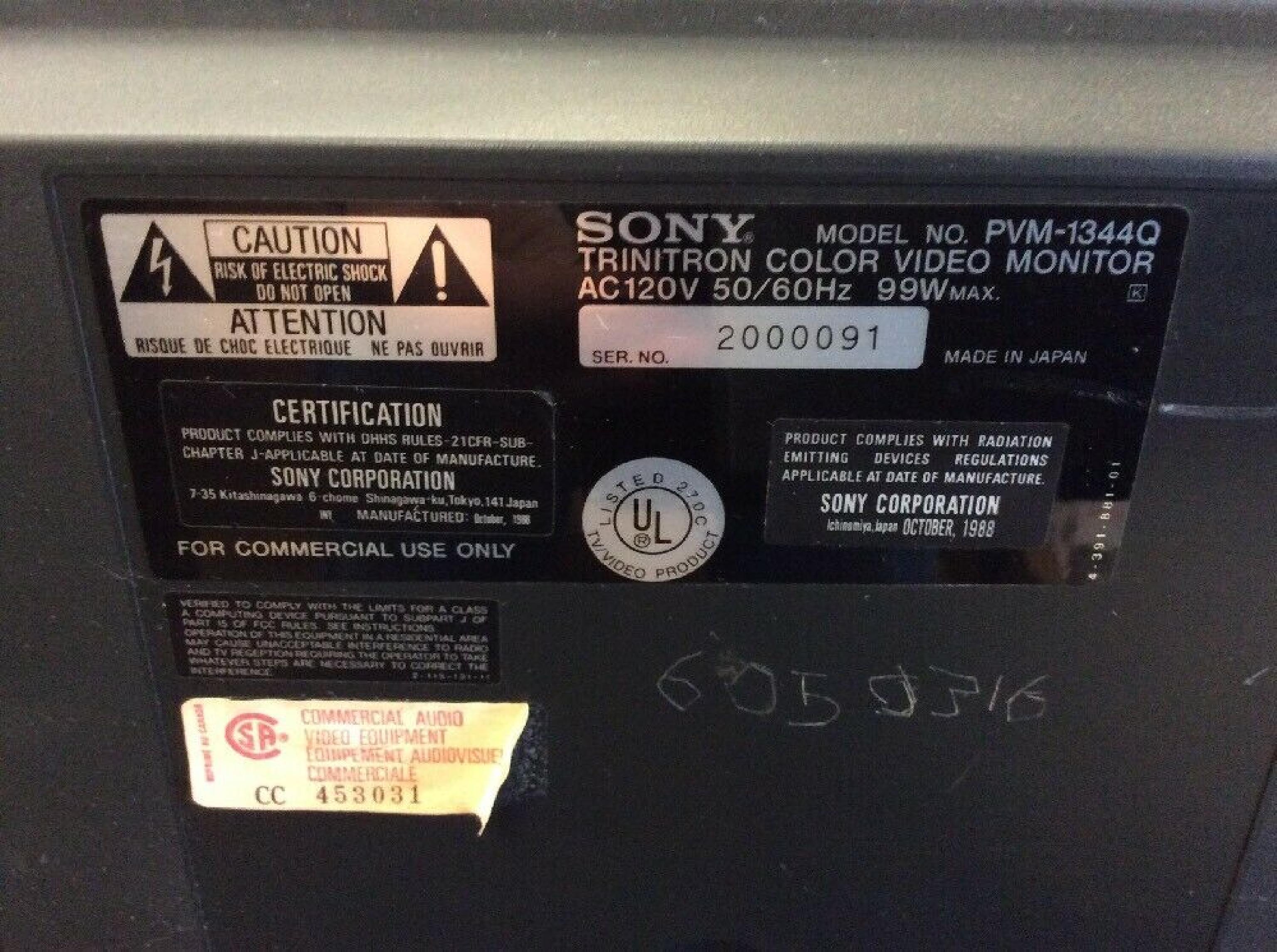 SONY PVM-1344Q TRINITRON COLOR VIDEO MONITOR