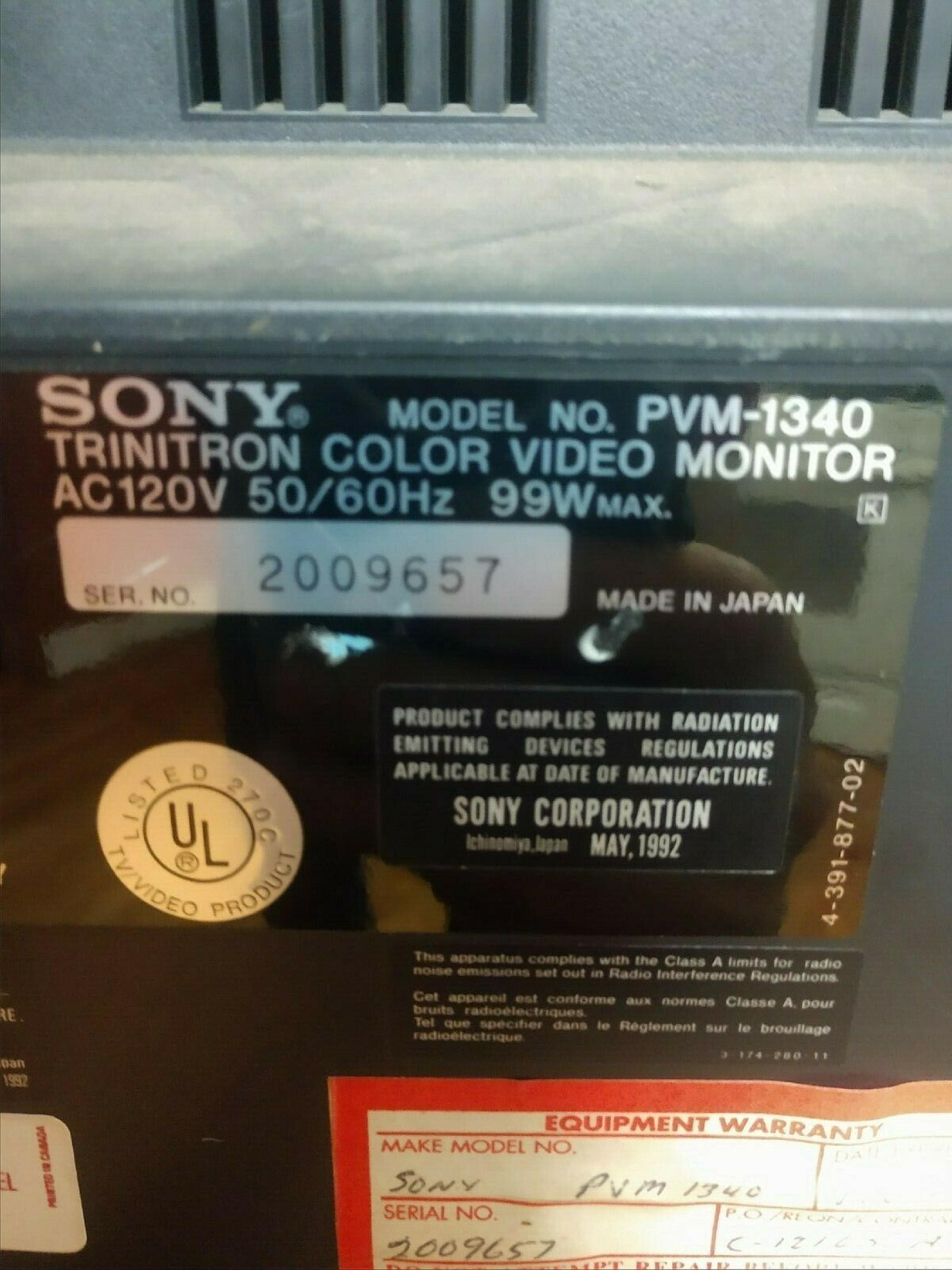 SONY PVM-1340 TRINITRON COLOR VIDEO MONITOR