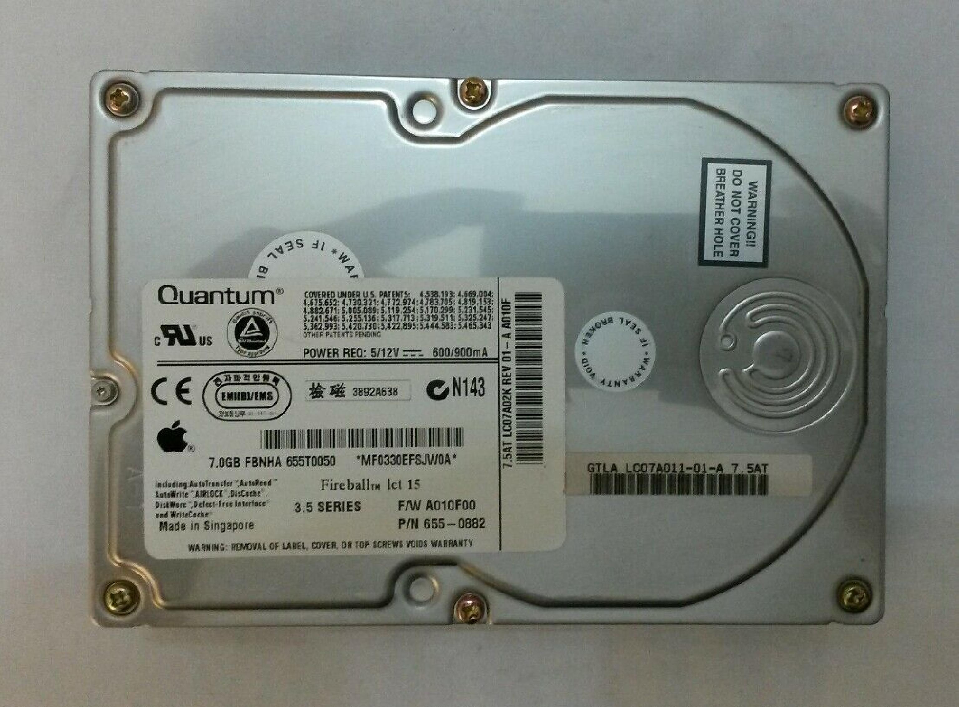 QUANTUM LC07A011-01-A 7.5GB 3.5INCH IDE HARD DRIVE FIREBALL LCT 15 REV.A00