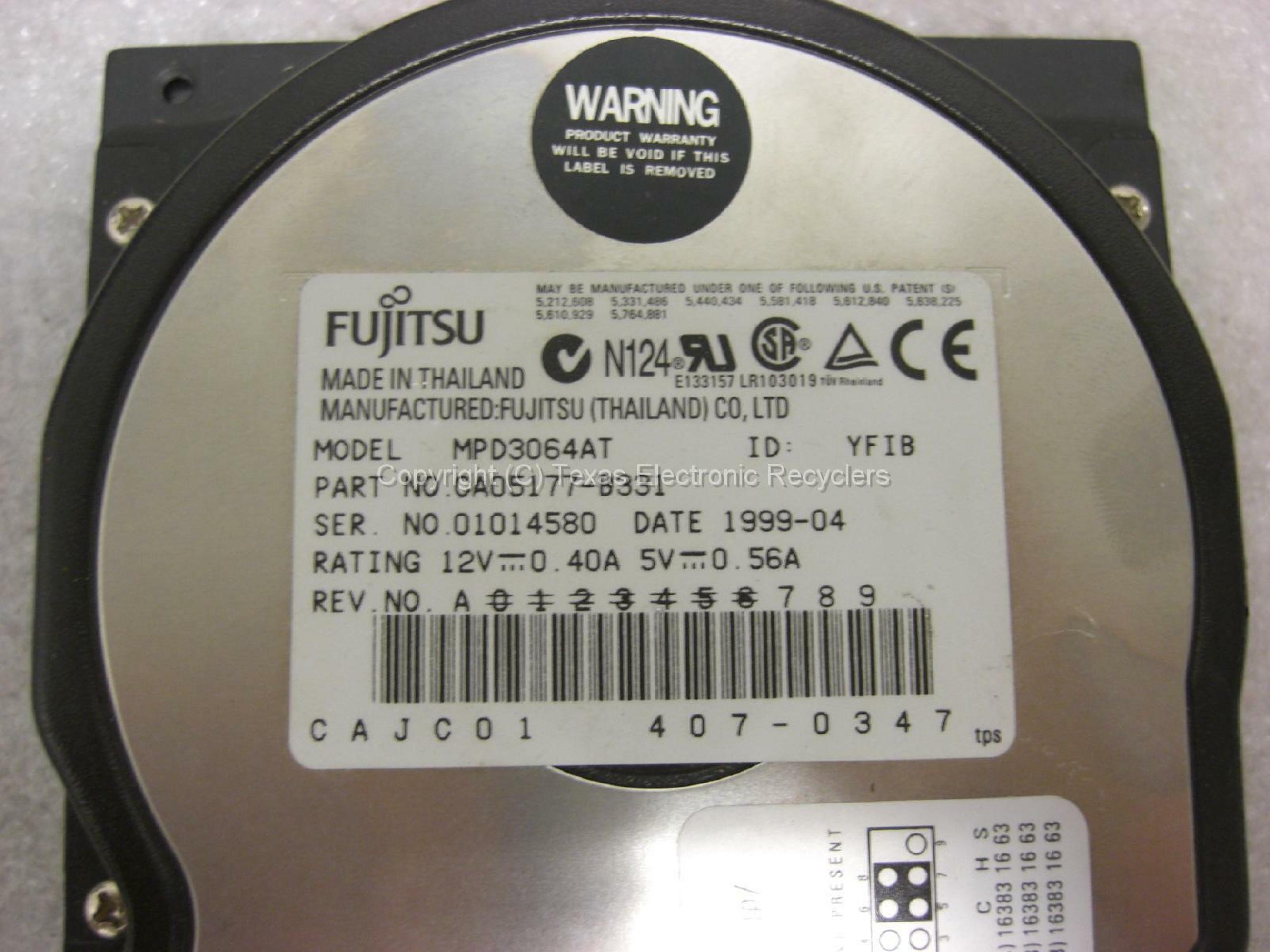 FUJITSU MPD3064AT 6.4GB 3.5INCH IDE HARD DRIVE