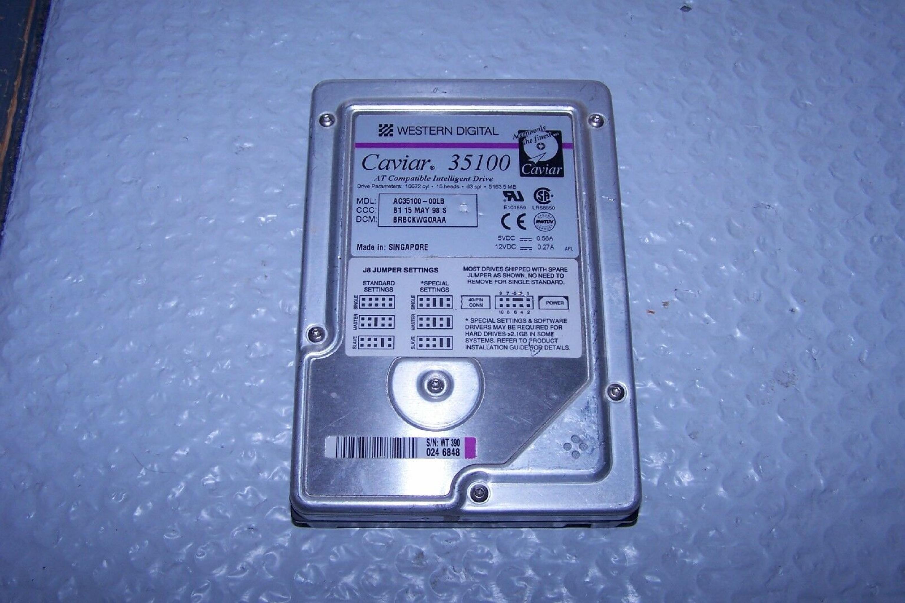 WESTERN DIGITAL / WD AC35100-00LB 5.1GB 3.5INCH IDE HARD DRIVE