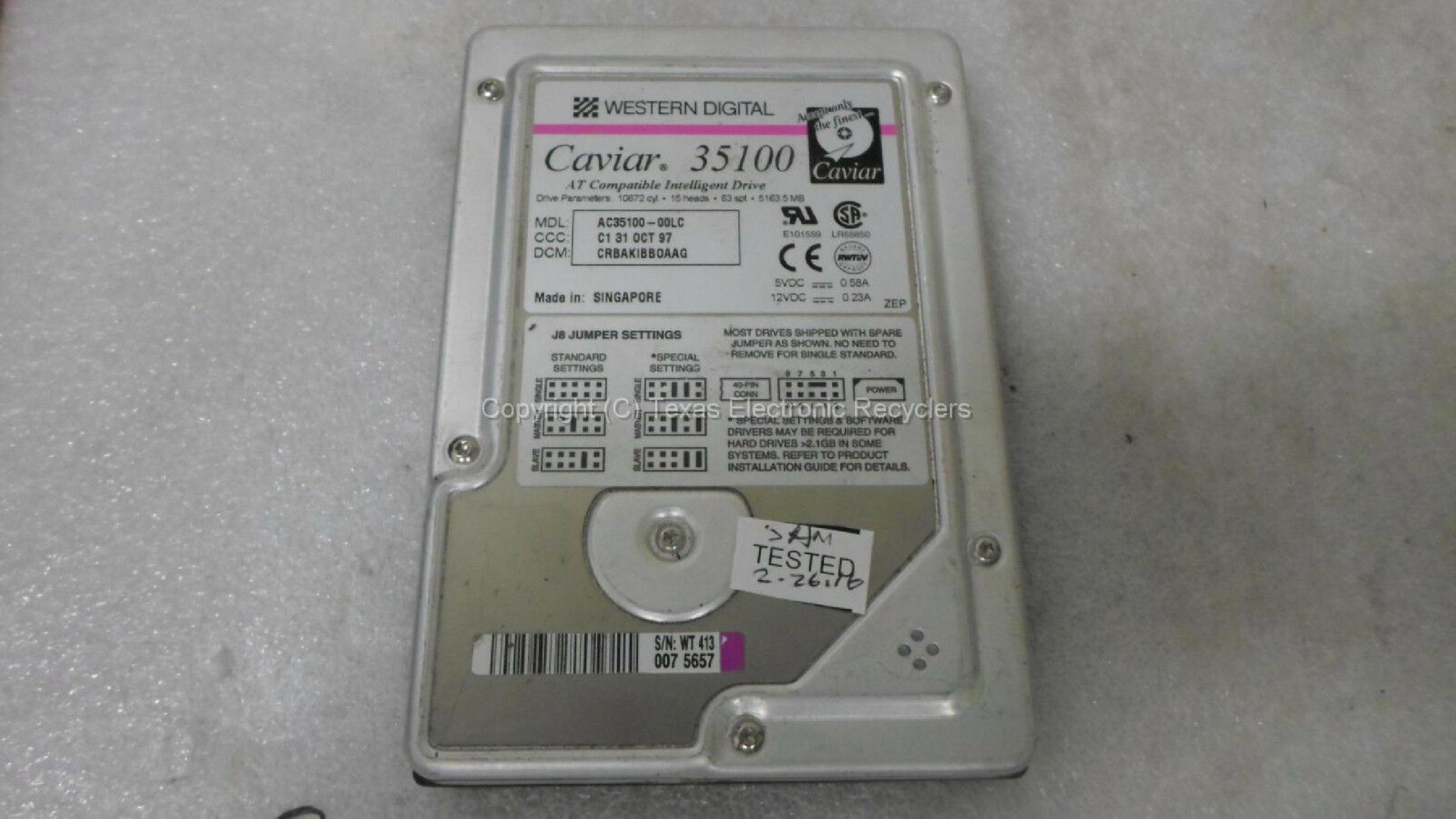 WESTERN DIGITAL / WD 35100 5.1GB 3.5INCH IDE HARD DRIVE