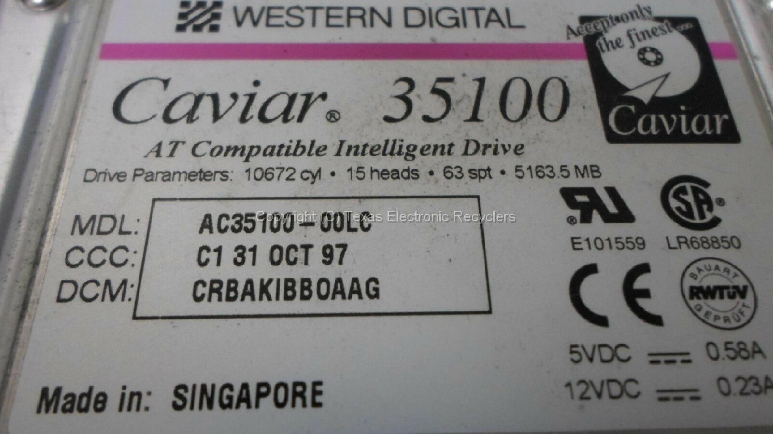 WESTERN DIGITAL / WD 35100 5.1GB 3.5INCH IDE HARD DRIVE