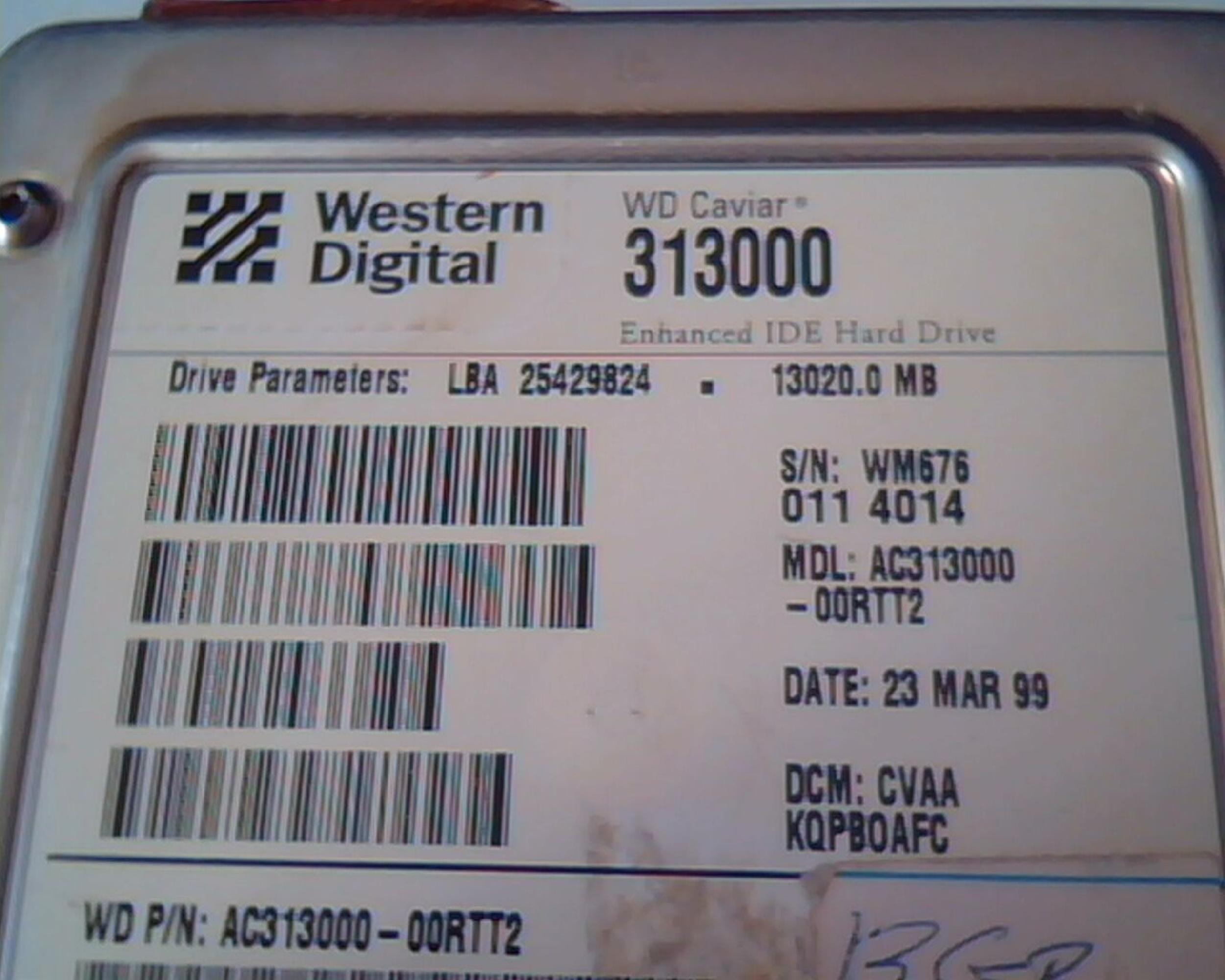 WESTERN DIGITAL / WD 313000 13GB 3.5INCH IDE HARD DRIVE