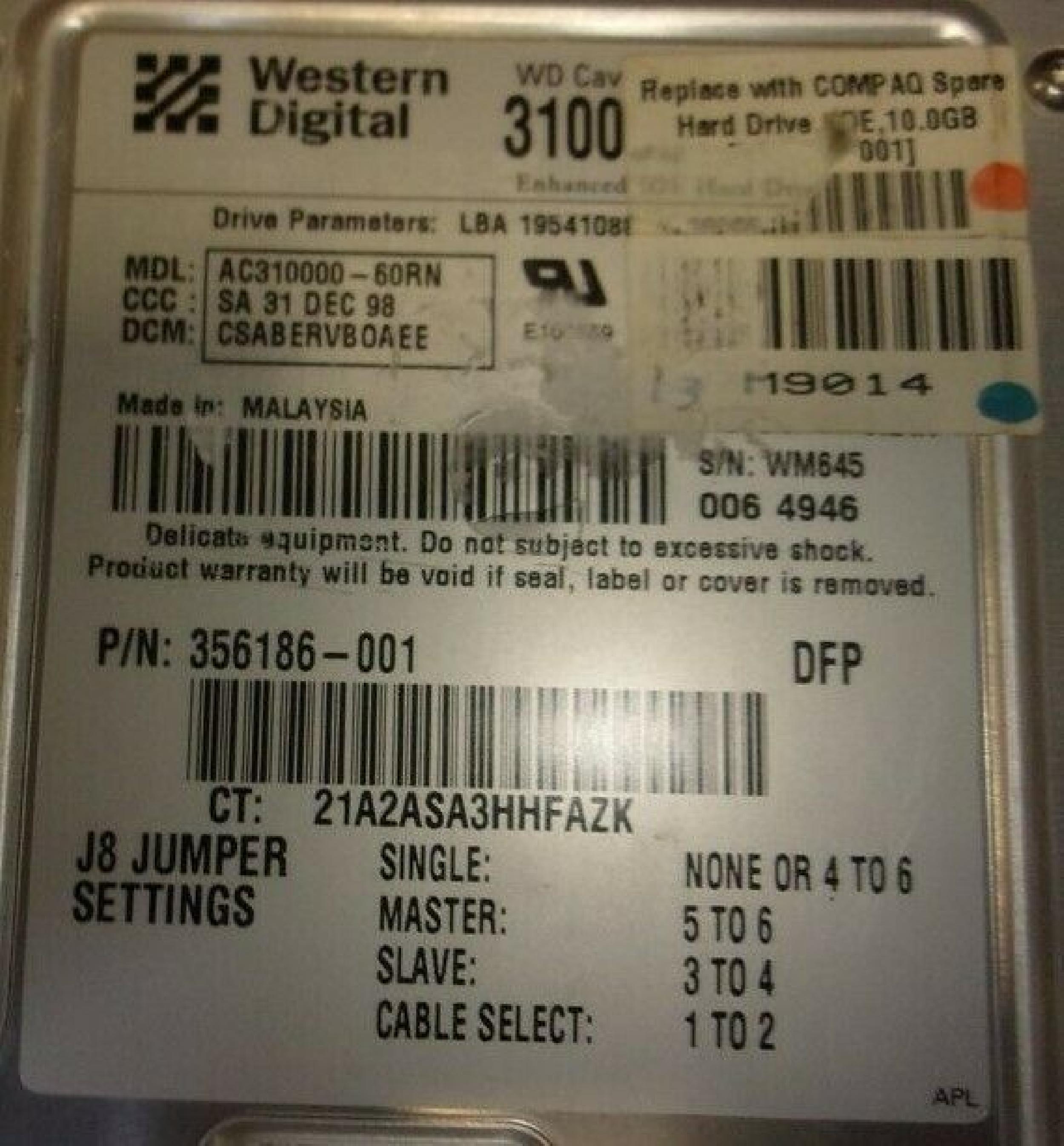 WESTERN DIGITAL / WD 310000 10GB 3.5INCH IDE HARD DRIVE