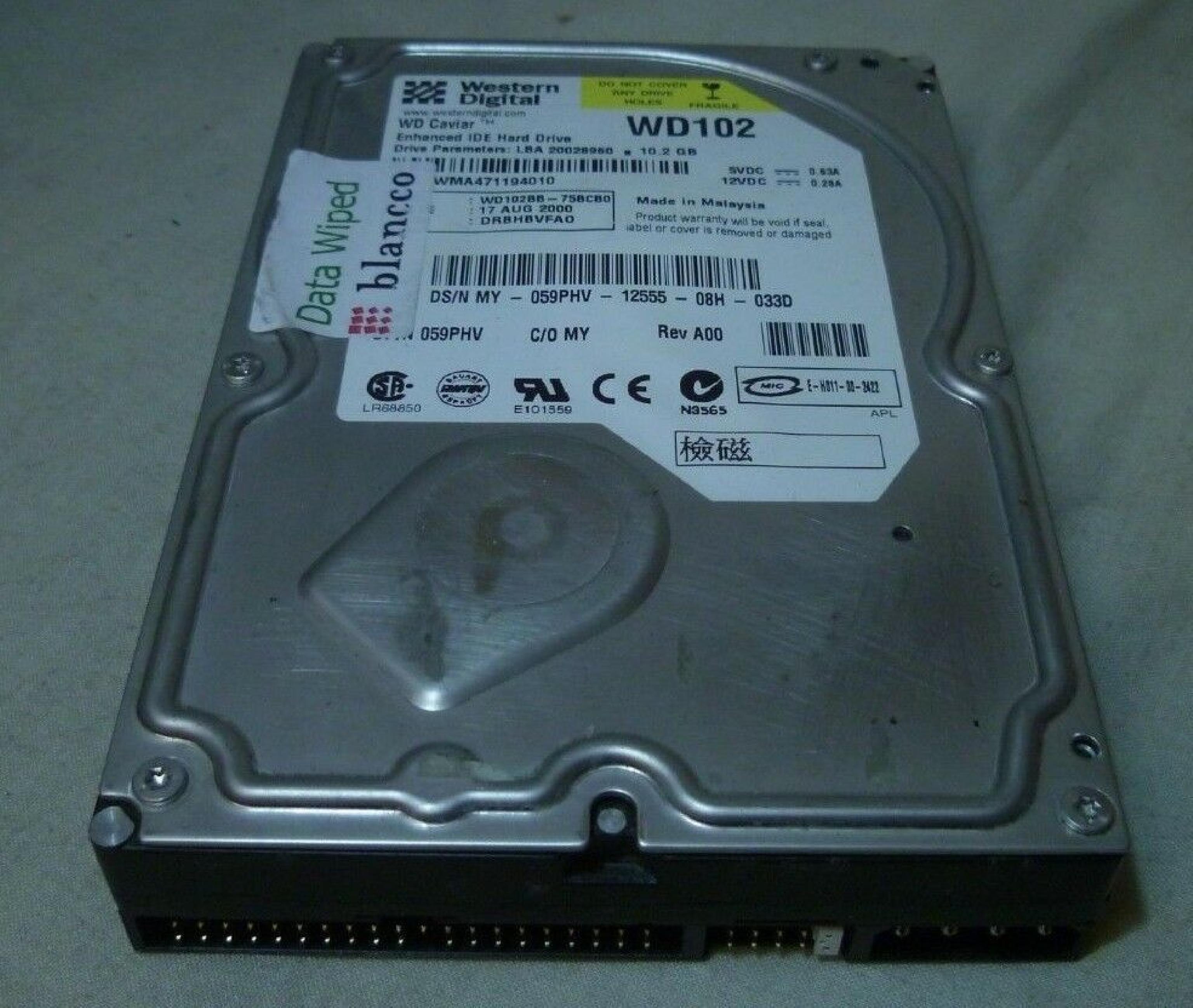 WESTERN DIGITAL / WD 059PHV 10.2GB 3.5INCH IDE HARD DRIVE