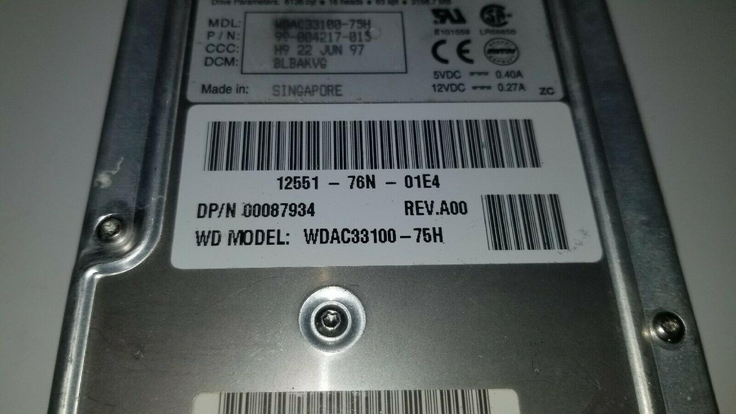 WESTERN DIGITAL / WD 33100 3.1GB 3.5INCH IDE HARD DRIVE H3 1 JAN 97 DCM CLBBDVG