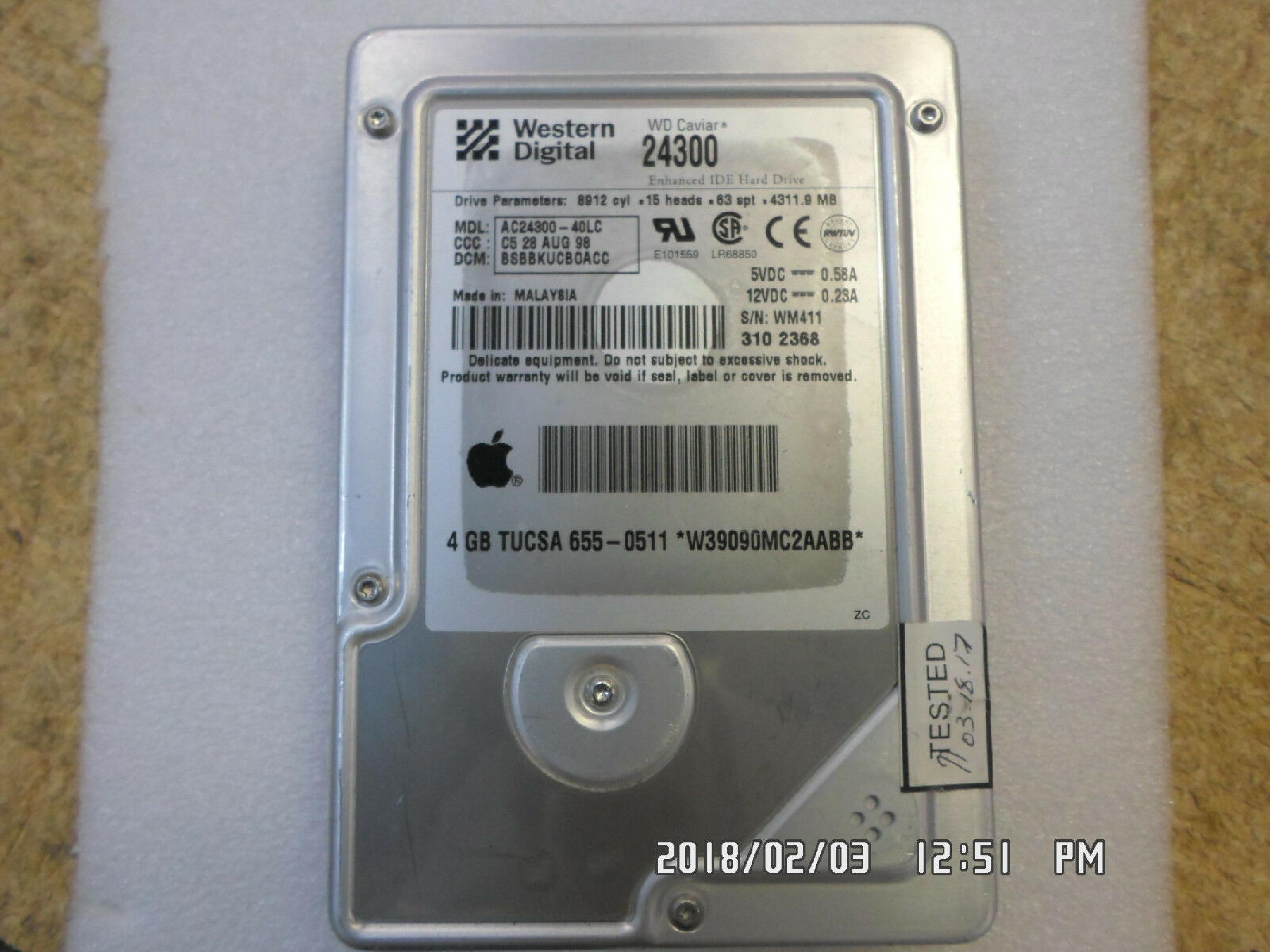 WESTERN DIGITAL / WD CAVIAR 24300 4.3GB 3.5INCH IDE HARD DRIVE