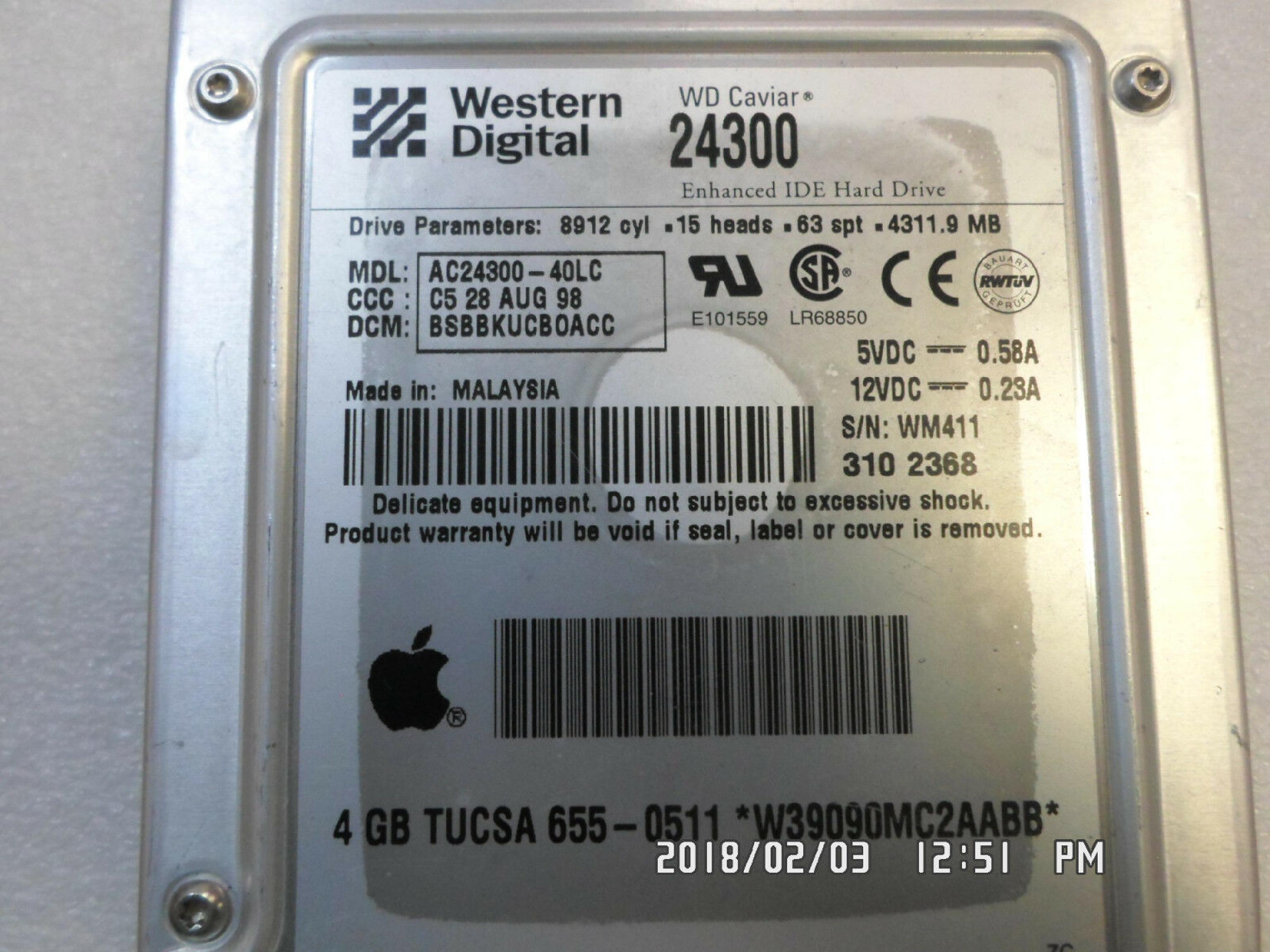 WESTERN DIGITAL / WD CAVIAR 24300 4.3GB 3.5INCH IDE HARD DRIVE