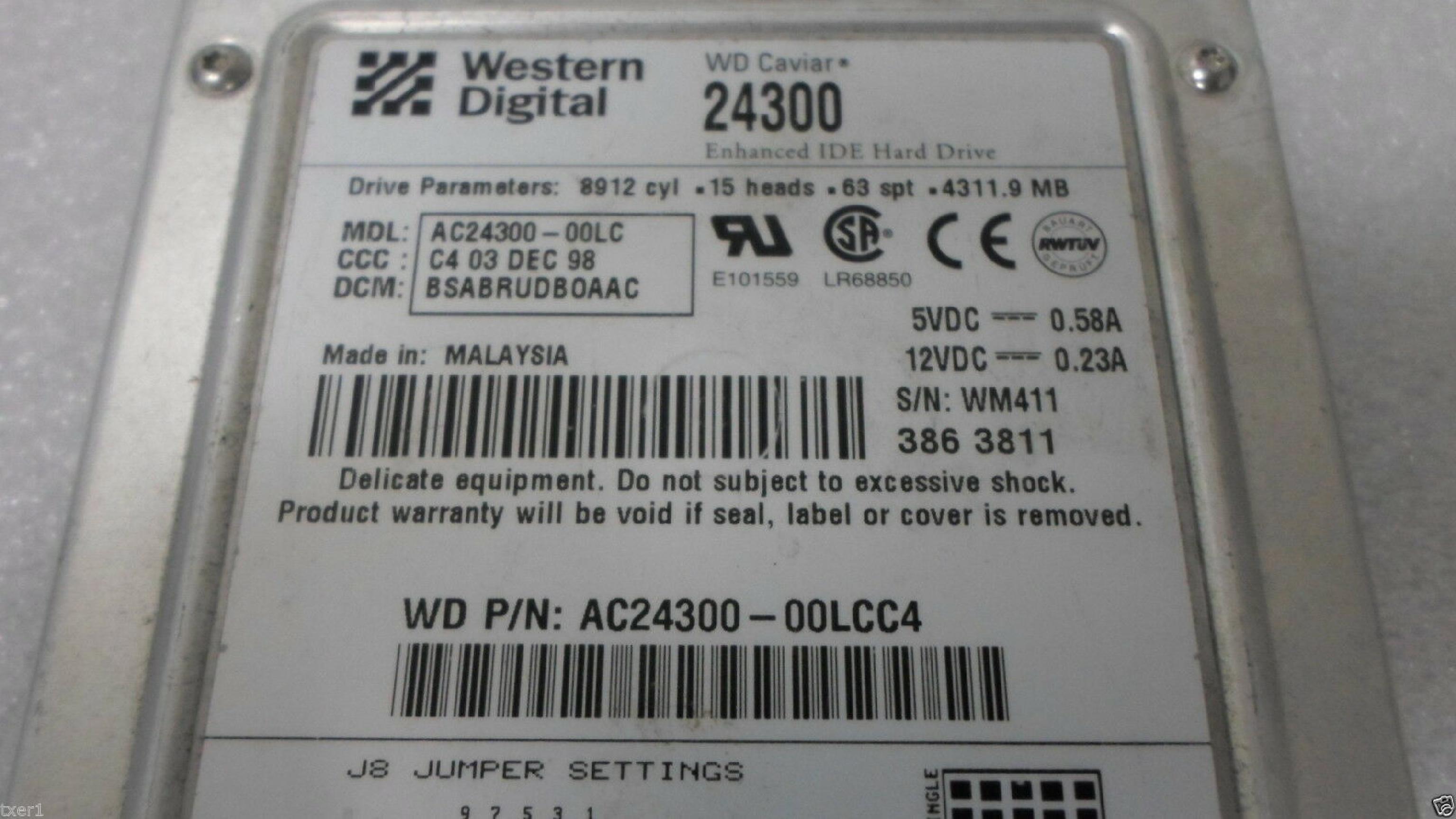 WESTERN DIGITAL / WD CAVIAR 24300 4.3GB 3.5INCH IDE HARD DRIVE