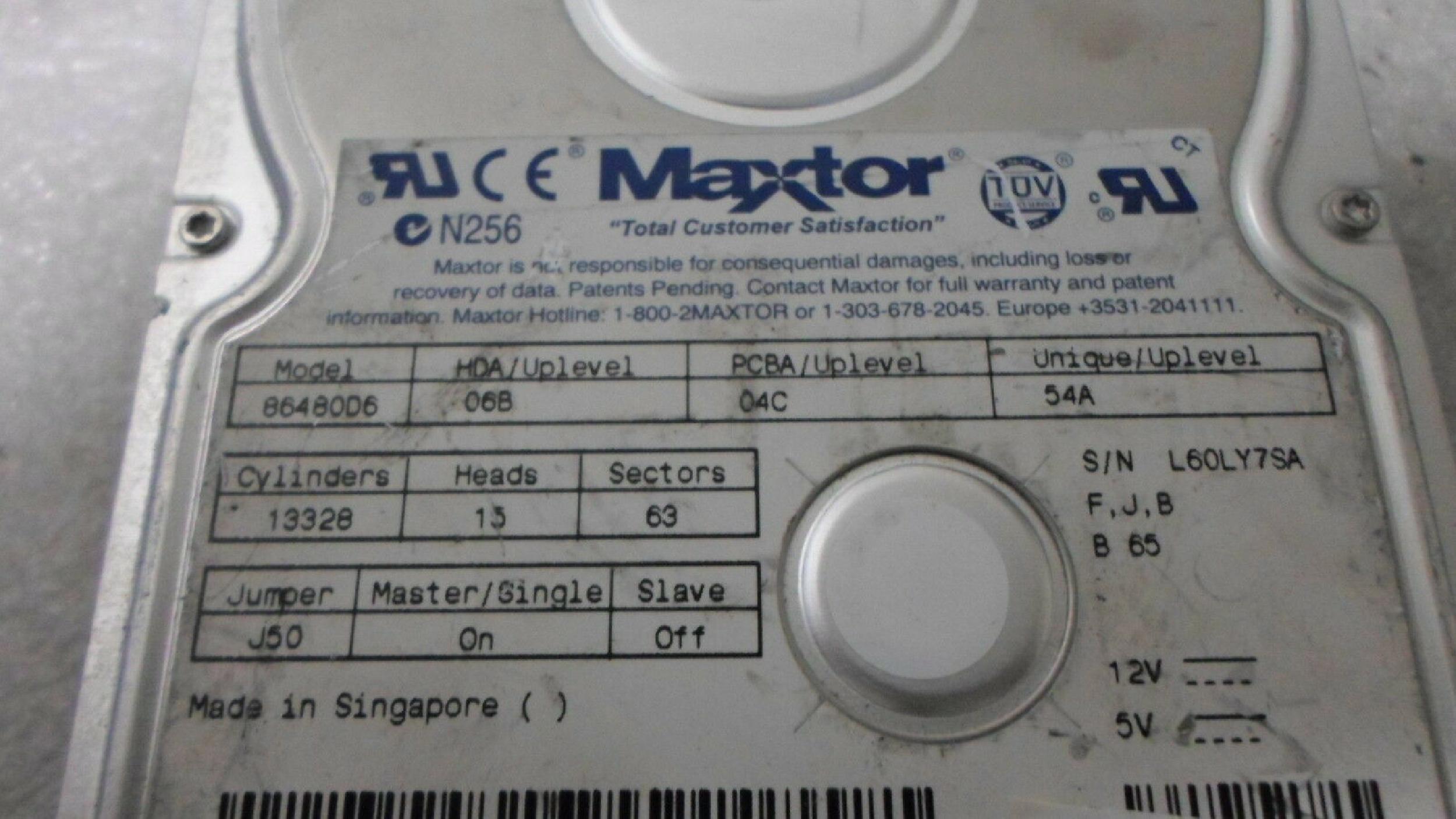 MAXTOR 86480D6 6.4GB 3.5INCH IDE HARD DRIVE