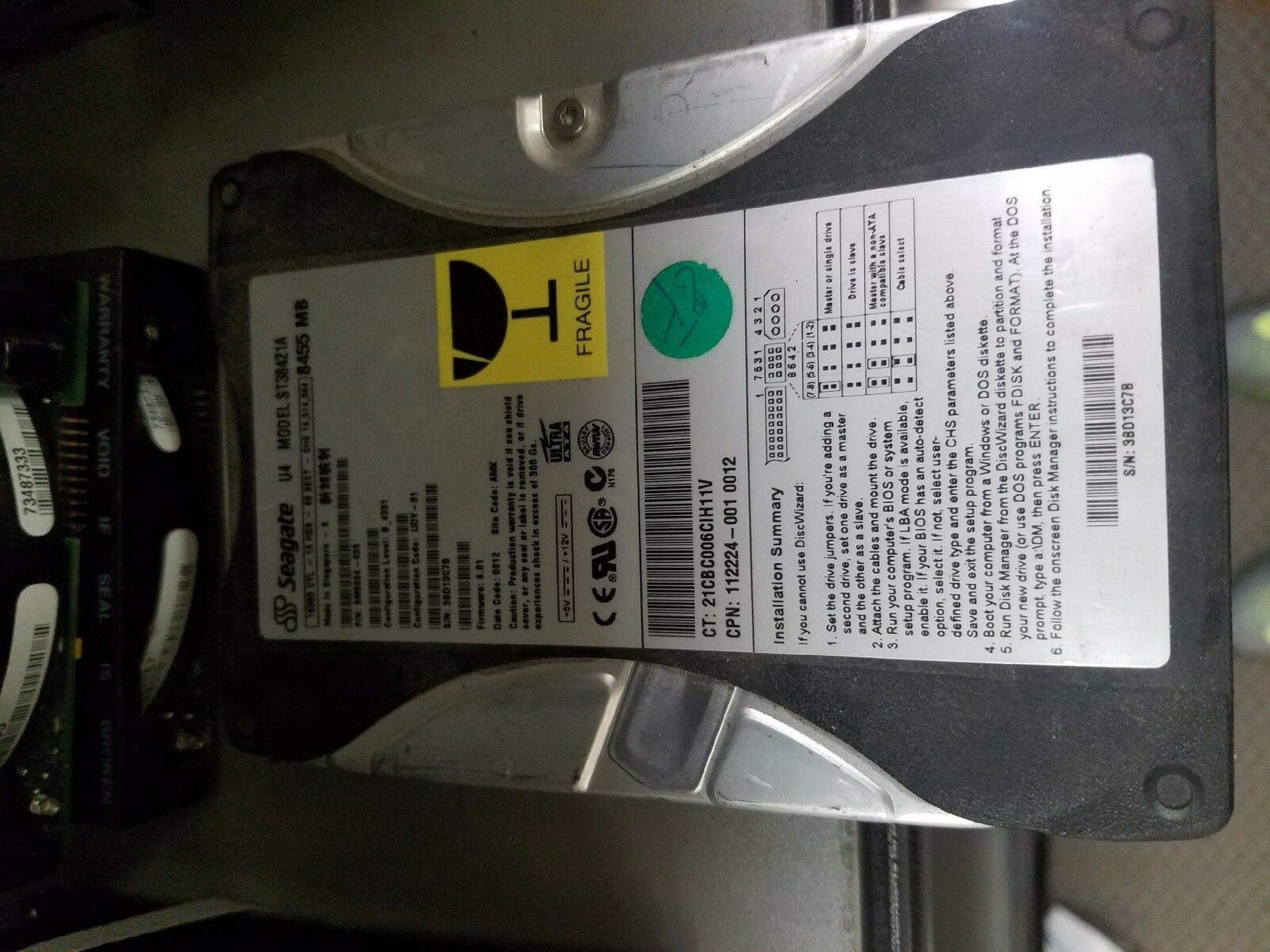 SEAGATE 9M9004-030 8455MB 3.5 INCH HARD DRIVE B_4331 CODE:UDY-01 FW:6.01 DATE:0011 SITE:AMK