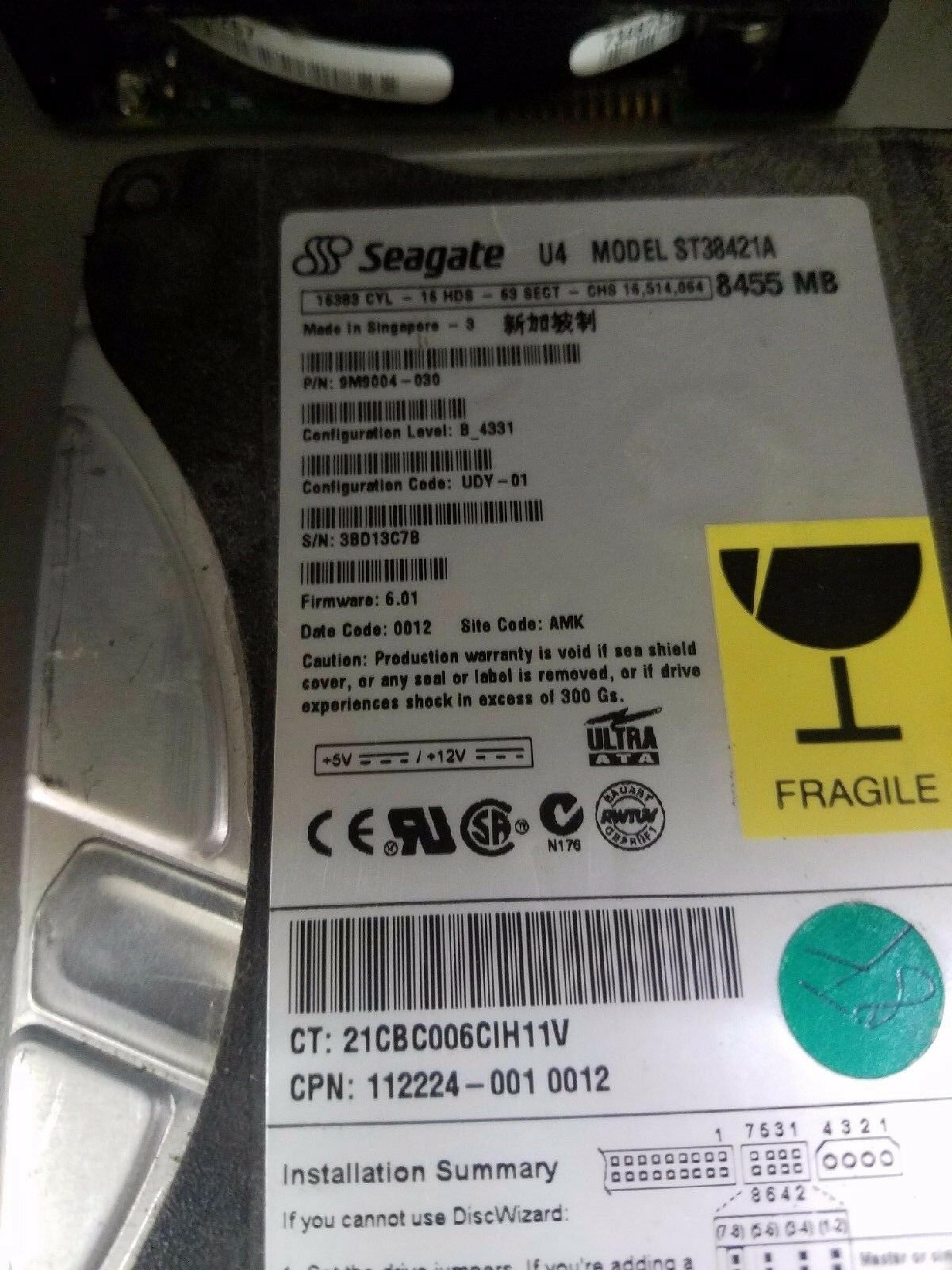 SEAGATE 9M9004-030 8455MB 3.5 INCH HARD DRIVE B_4331 CODE:UDY-01 FW:6.01 DATE:0011 SITE:AMK