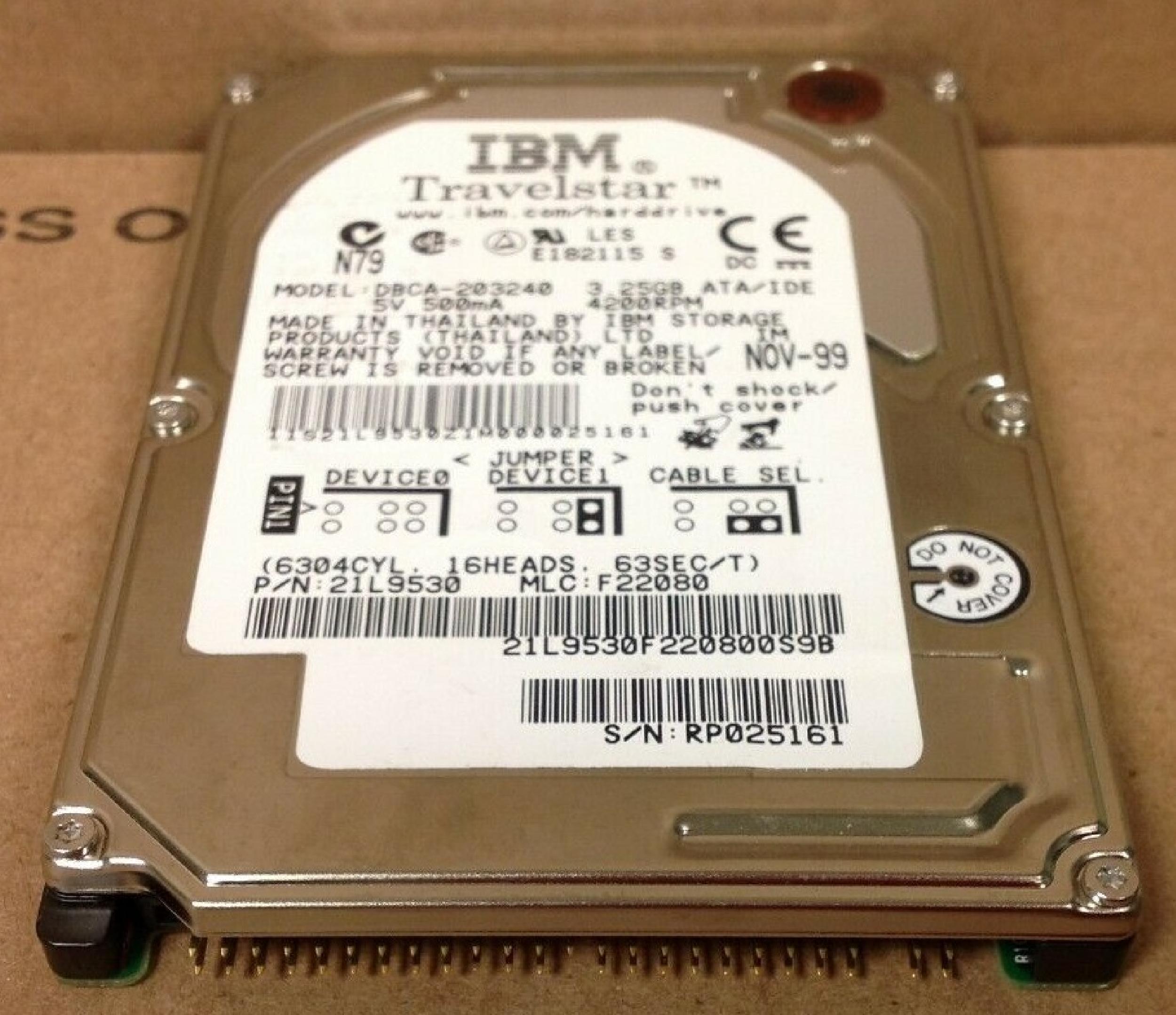 IBM DBCA-203240 TRAVELSTAR 3.25GB MLC:F22080 APR-00 2.5INCH HARD DRIVE