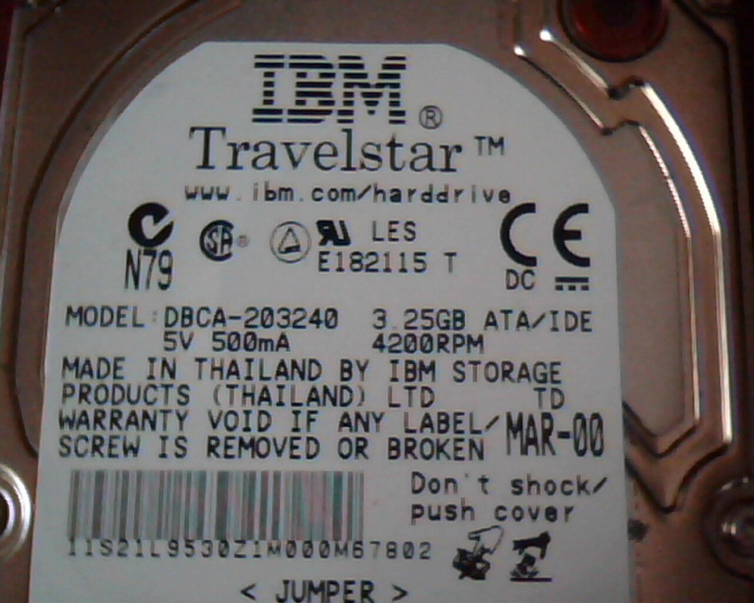 IBM 21L9530 TRAVELSTAR 3.25GB MLC:F22080 APR-00 2.5INCH HARD DRIVE