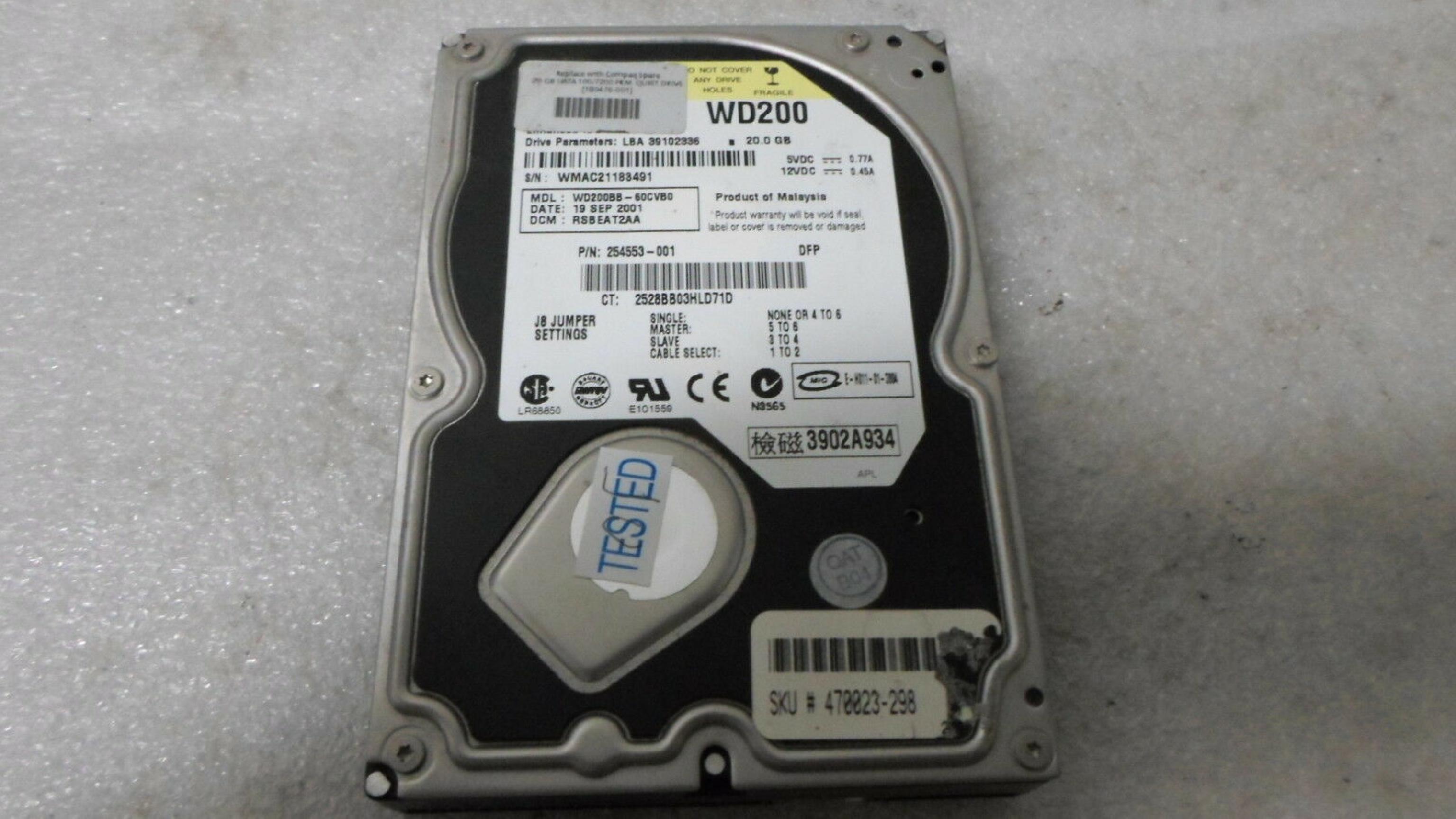 WESTERN DIGITAL / WD WD200BB-60CVB0 20GB 3.5 INCH HARD DRIVE