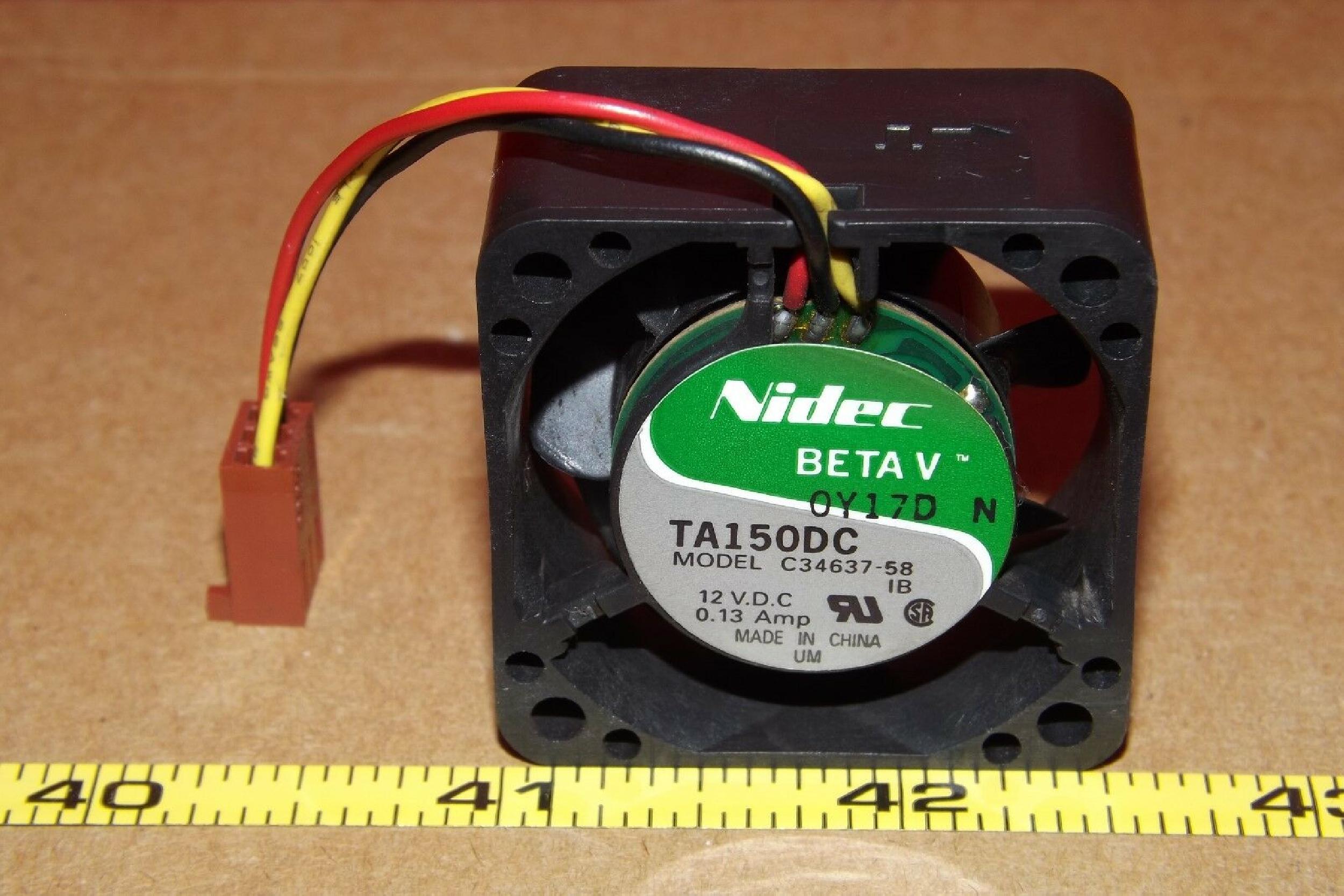 NIDEC C34637-58 12VDC .13A FAN 40MM X40MM X20MM WITH 3INCH 3 WIRE CABLE AND PIN CONNECTOR PI