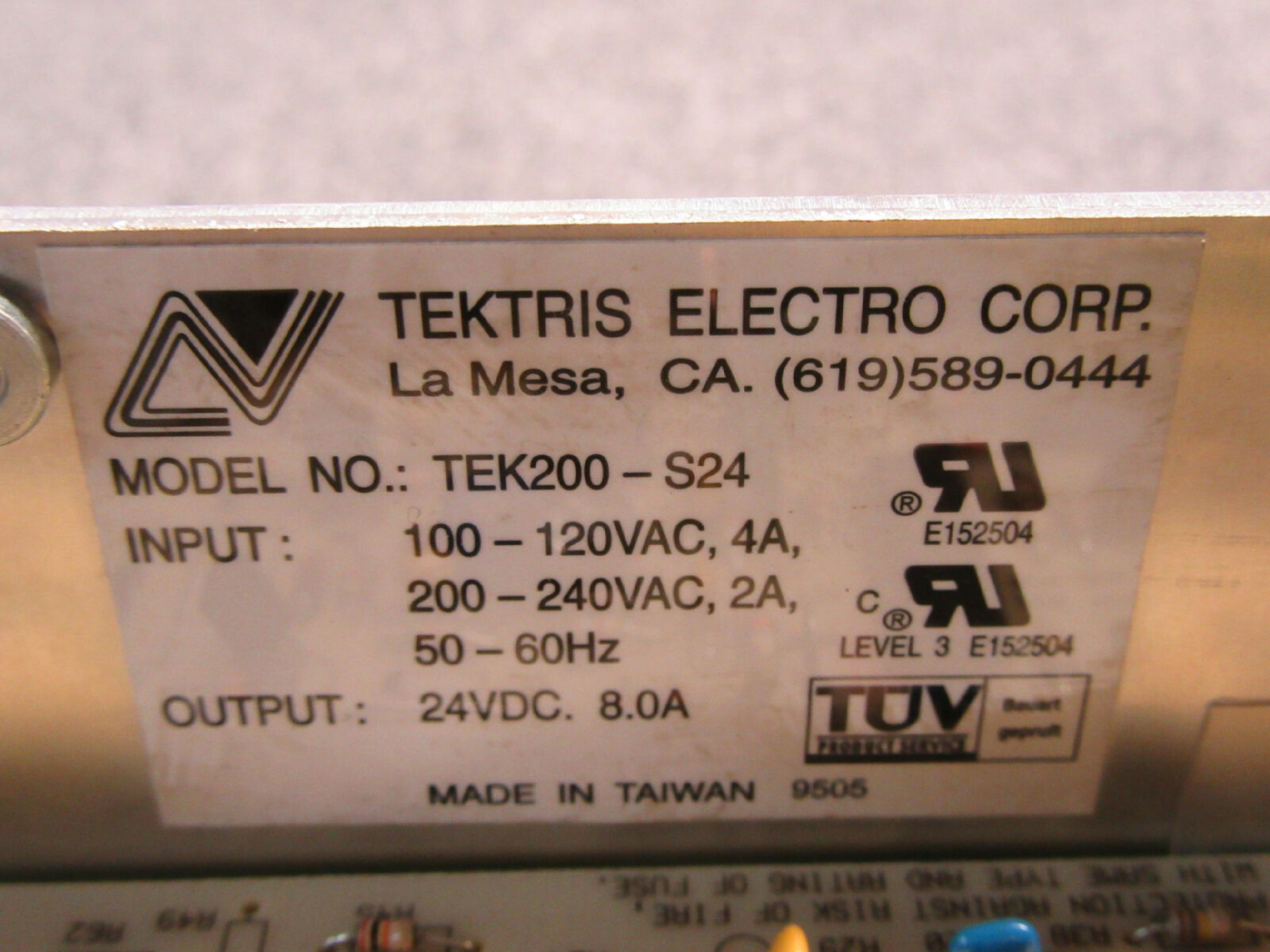 TEKTRIS ELECTRO TEK200-S24 OPEN FRAME POWER SUPPLY FOR TLP 2046 PRINTER 25VDC, 8.0A OUTPUT