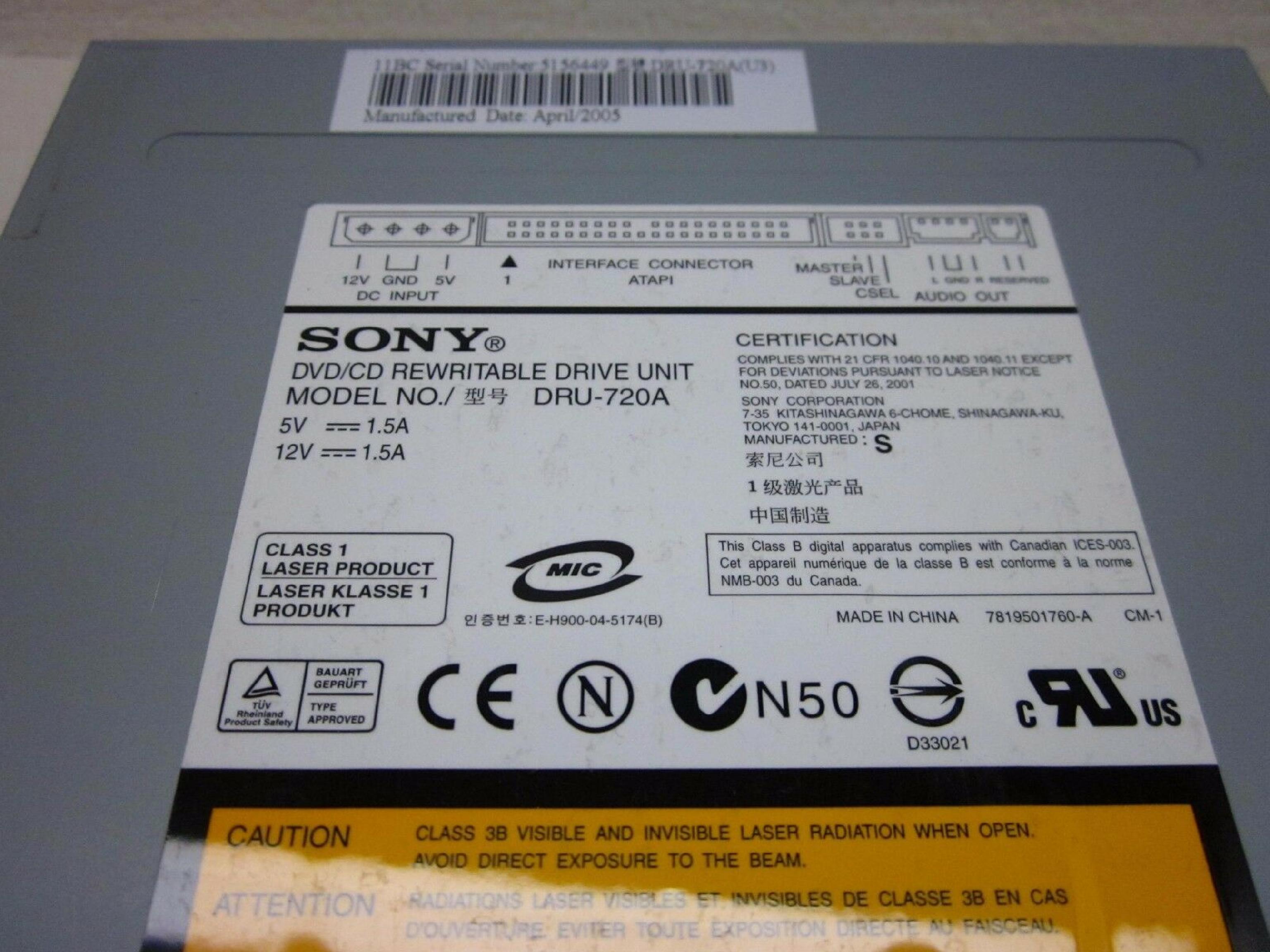 SONY DRU-720A 16X DVD/CD REWRITABLE DRIVE UNIT