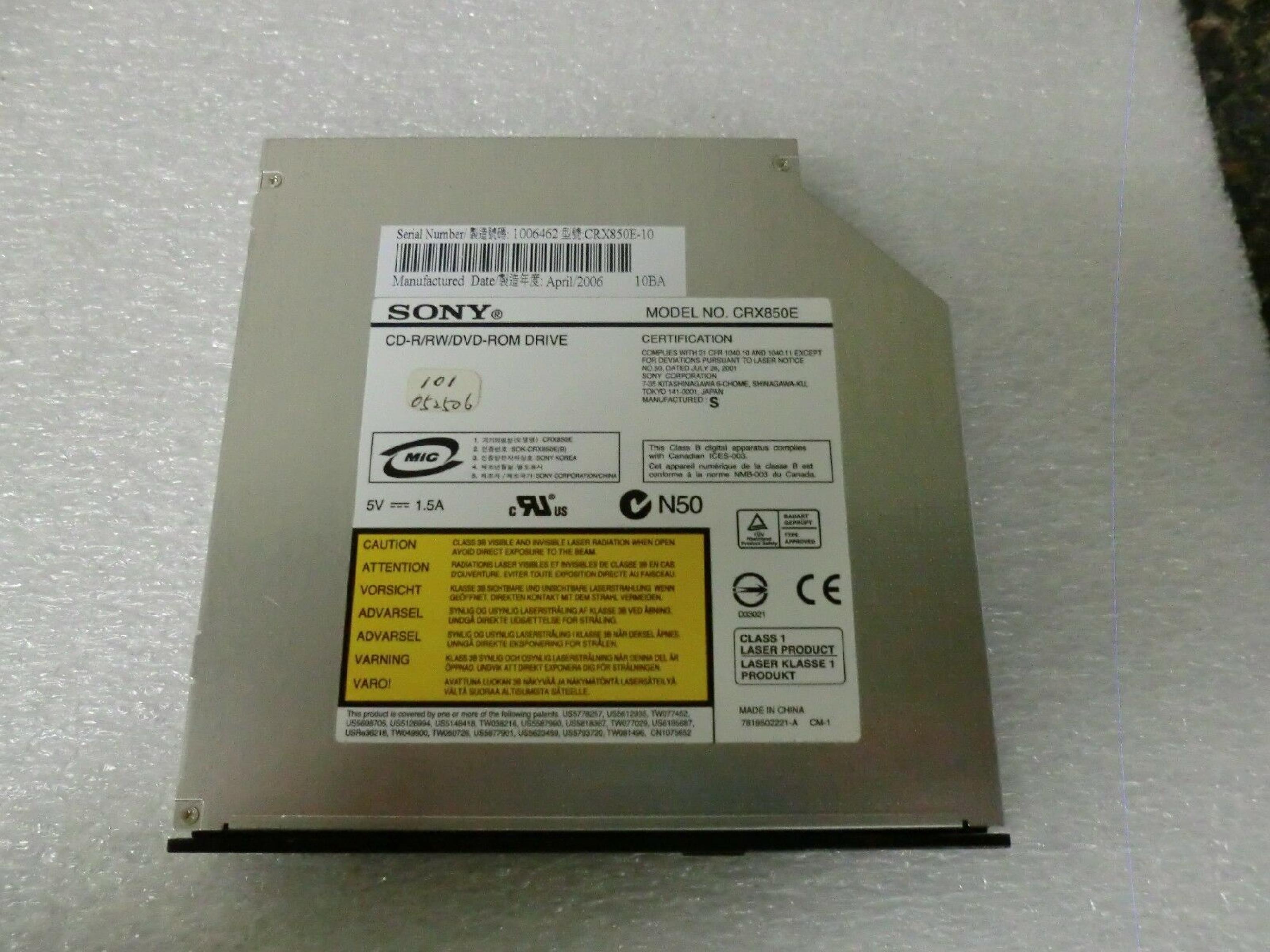 SONY CRX850E SLIMLINE DVD DRIVE WITH BLACK BEZEL