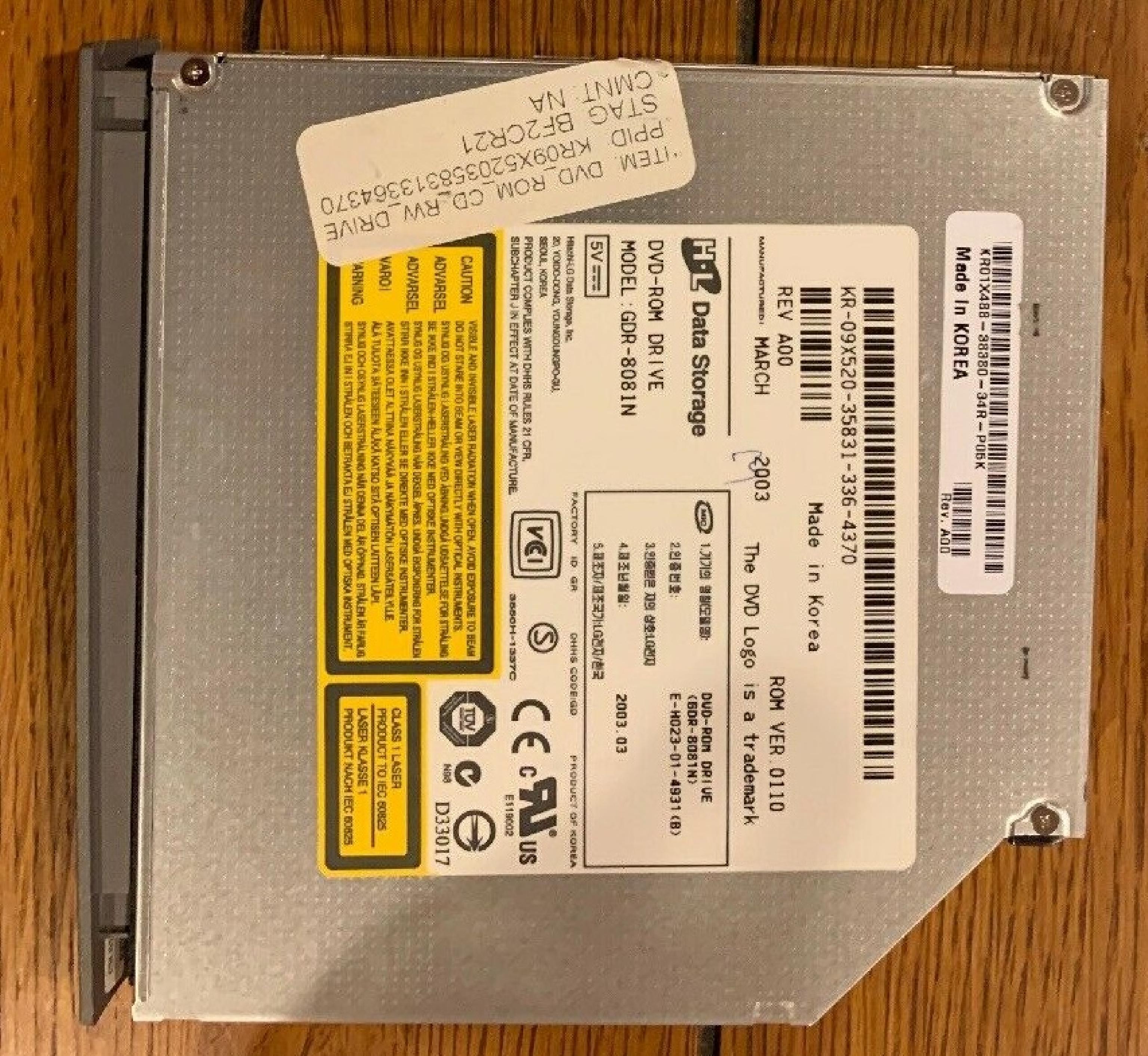 DELL 9X520 SLIMLINE DVD DRIVE WITH BLACK BEZEL