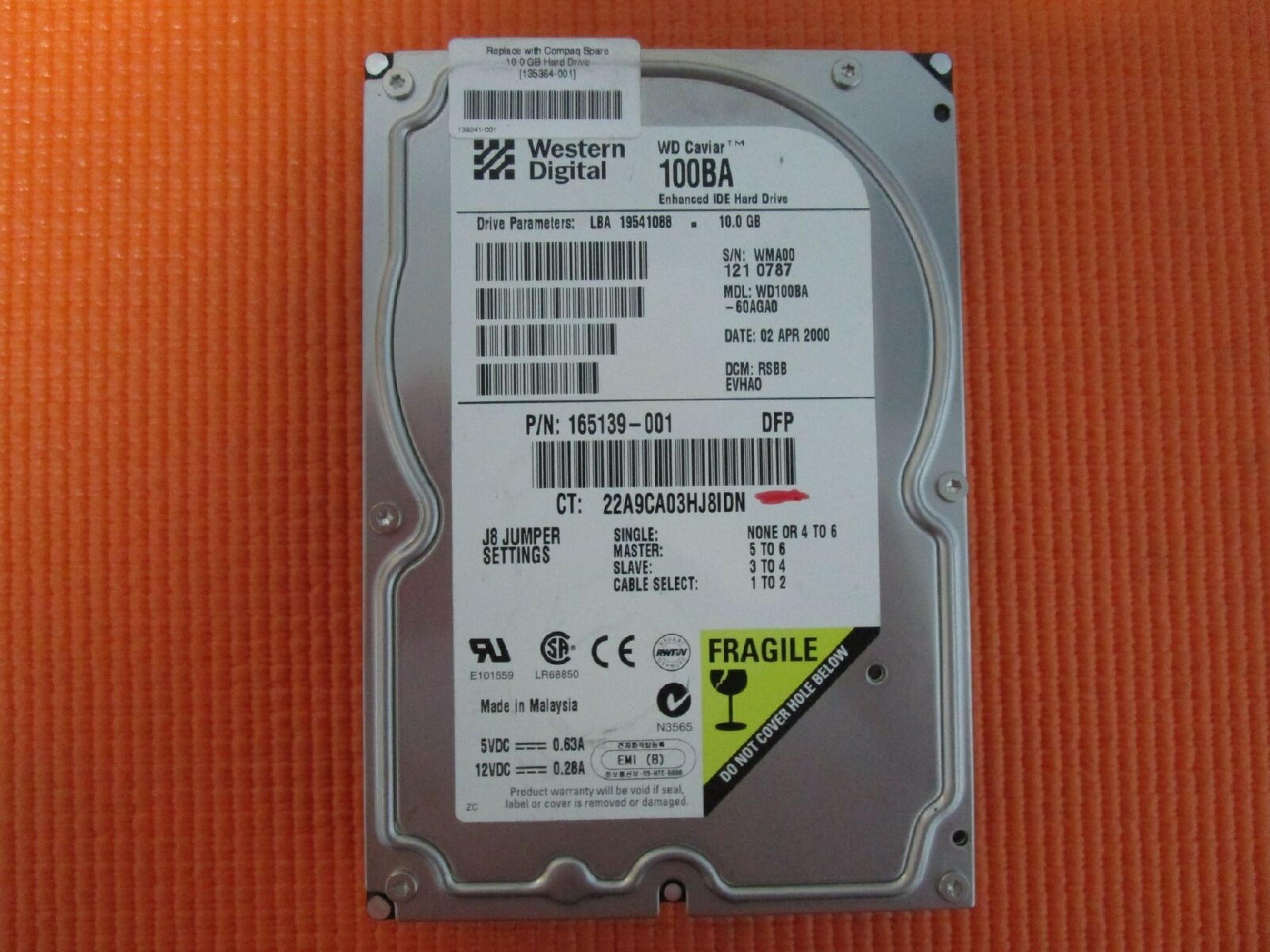 WESTERN DIGITAL / WD WD100BA-60AGA0 10GB IDE 3.5INCH 5400RPM HARD DRIVE