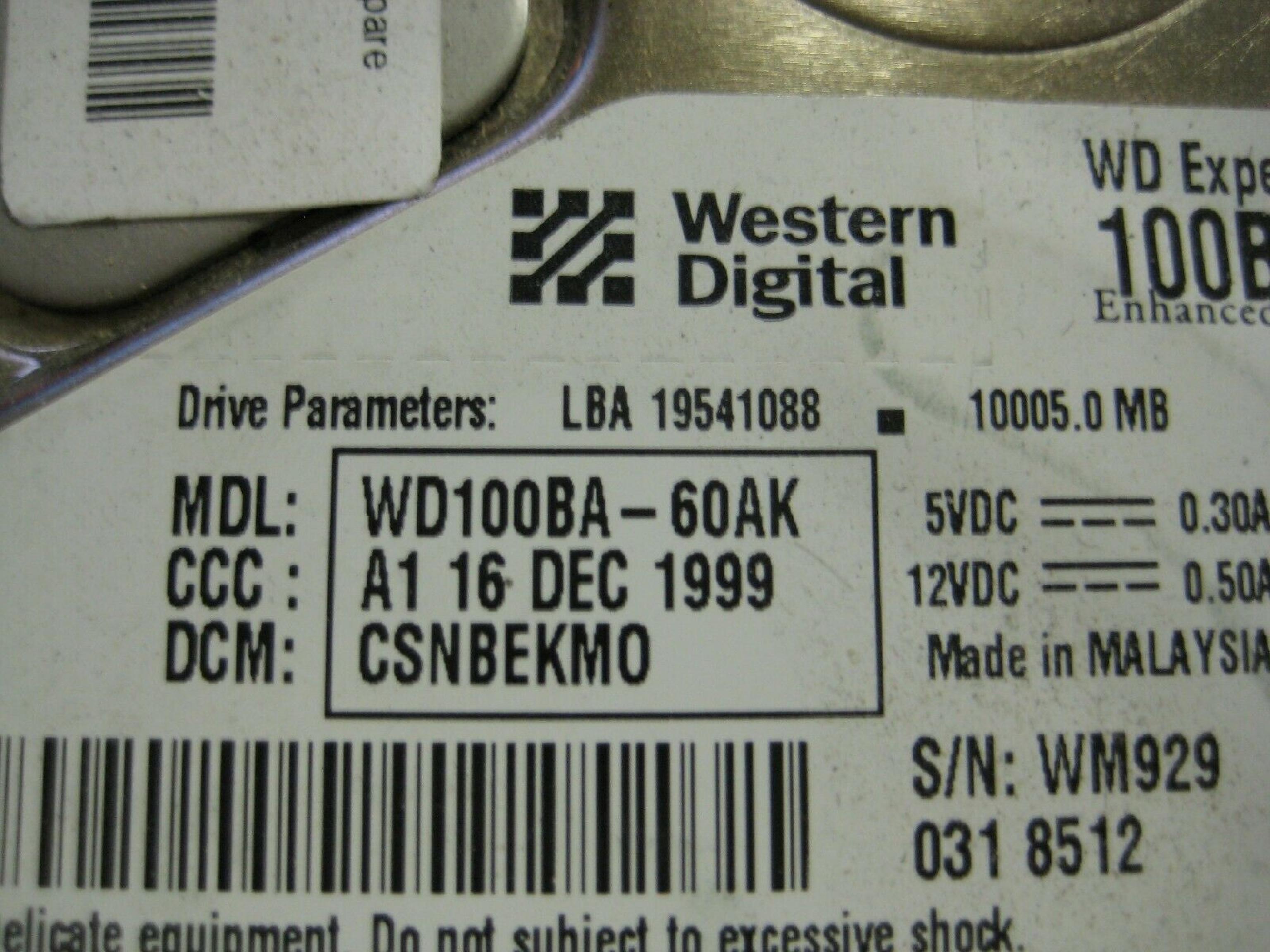 WESTERN DIGITAL / WD WD100BA 10GB IDE 3.5INCH 5400RPM HARD DRIVE