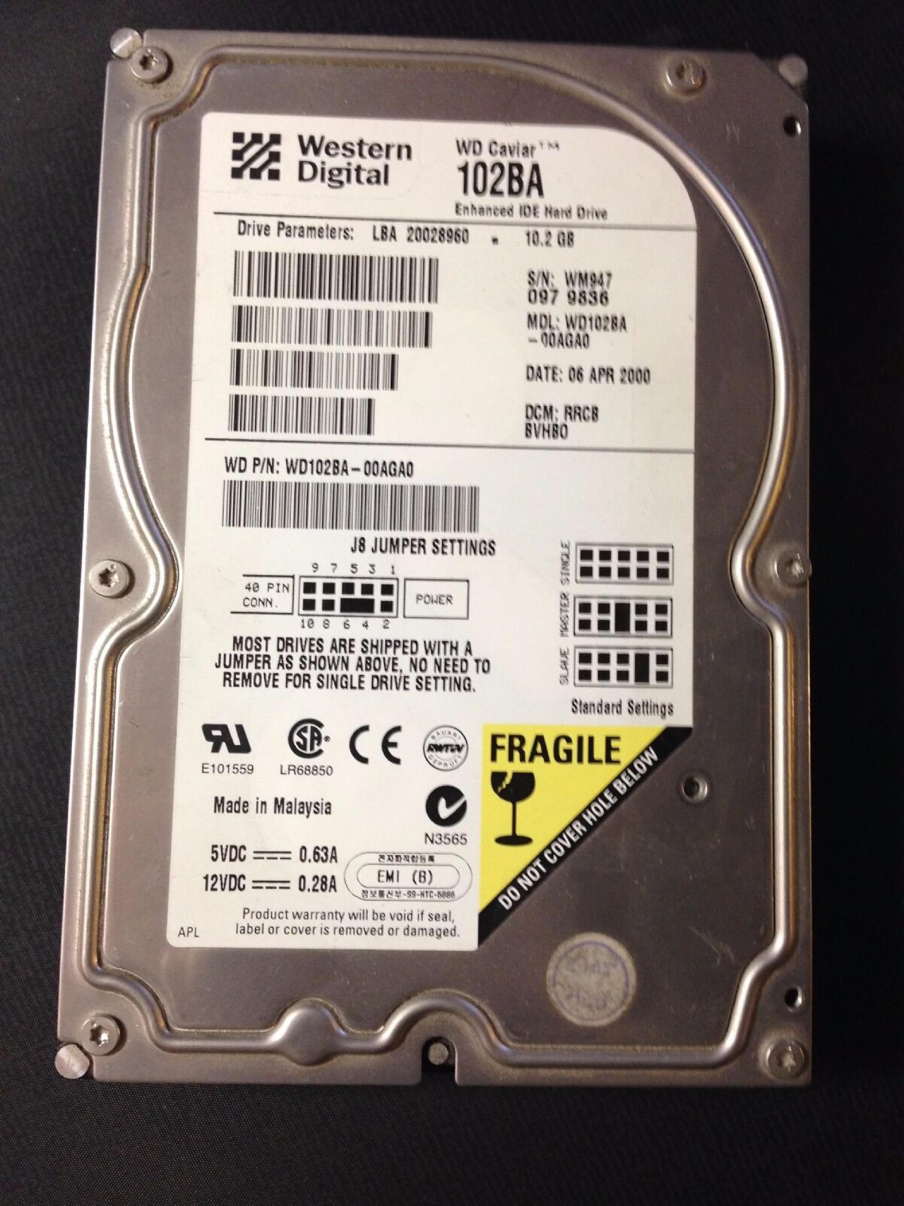 WESTERN DIGITAL / WD WD102BA 10GB IDE 3.5INCH 7200RPM HARD