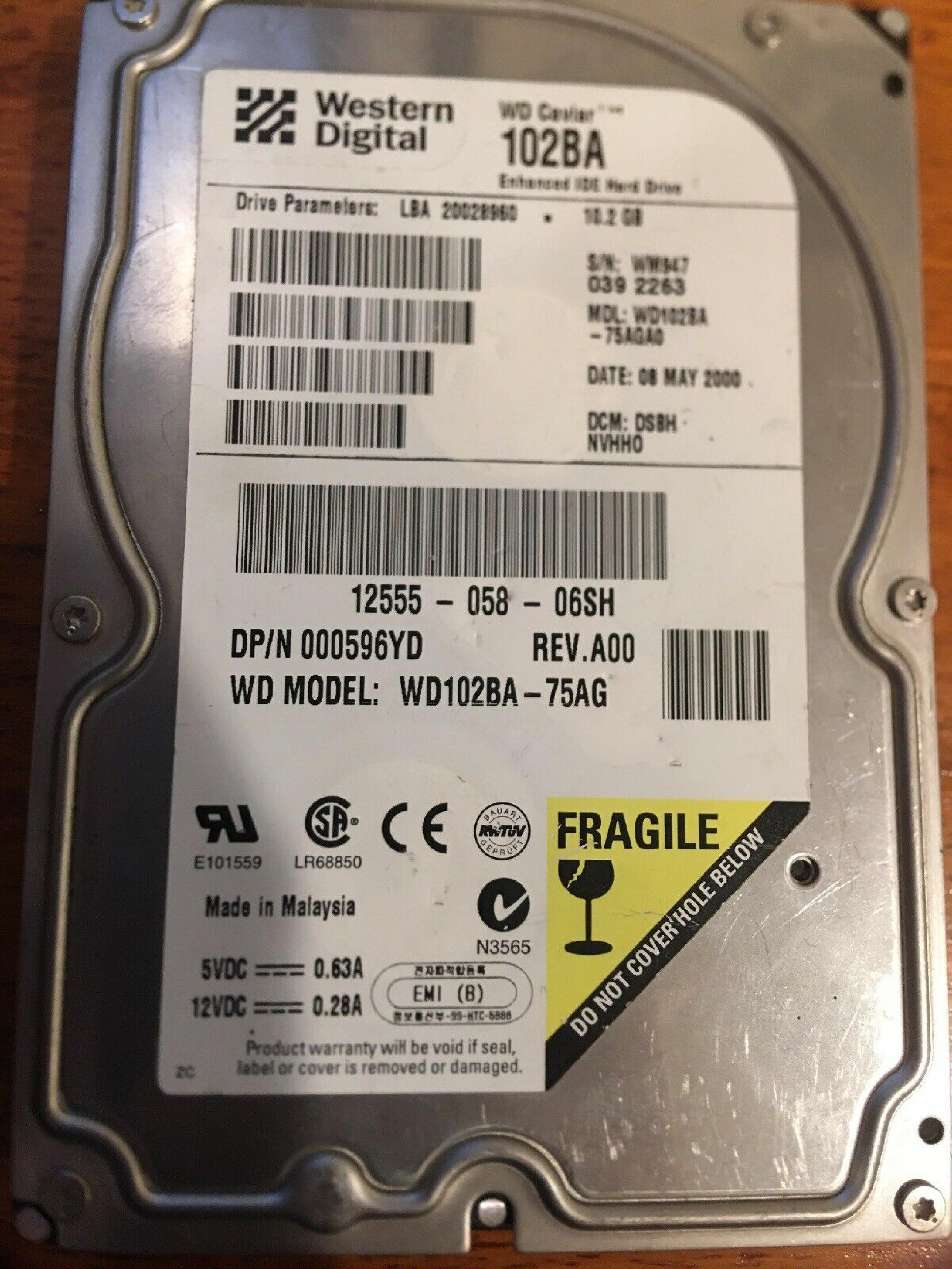 WESTERN DIGITAL / WD 0596YD 10GB IDE 3.5INCH 7200RPM HARD