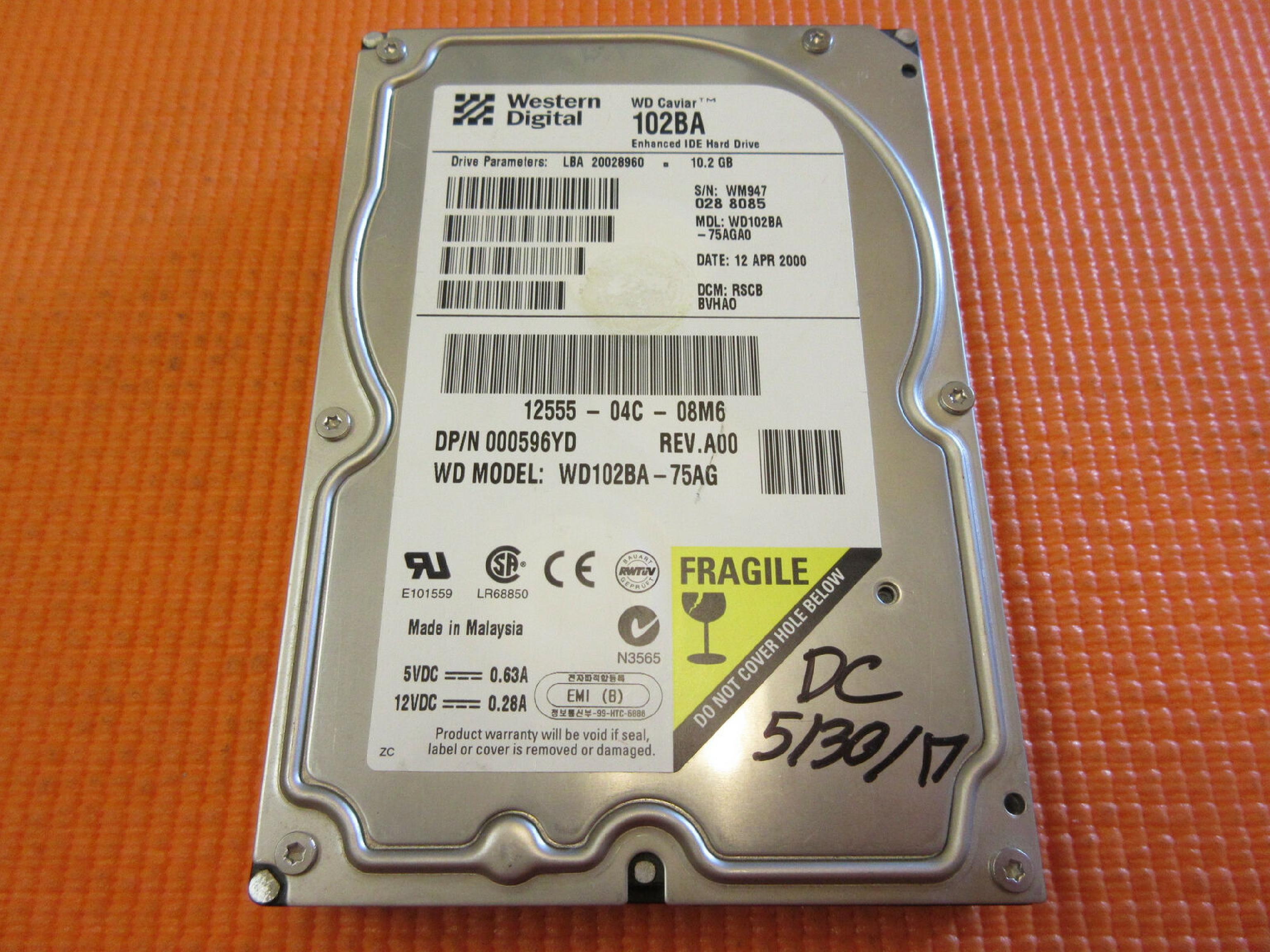 WESTERN DIGITAL / WD 596YD 10GB IDE 3.5INCH 7200RPM HARD