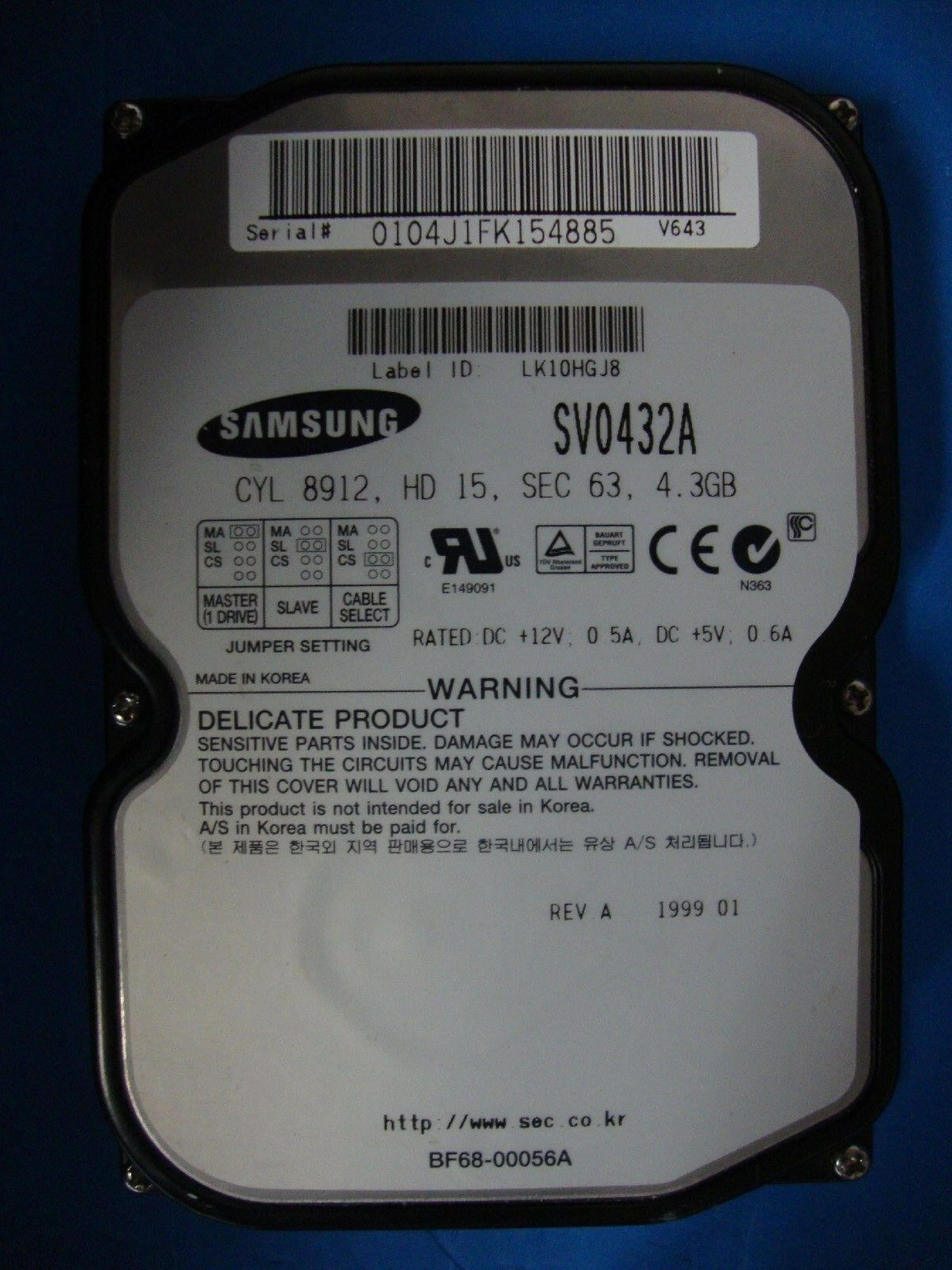 SAMSUNG BF68-00056A 6.4GB 512KB BUFFER 3.5INCH IDE HARD DRIVE