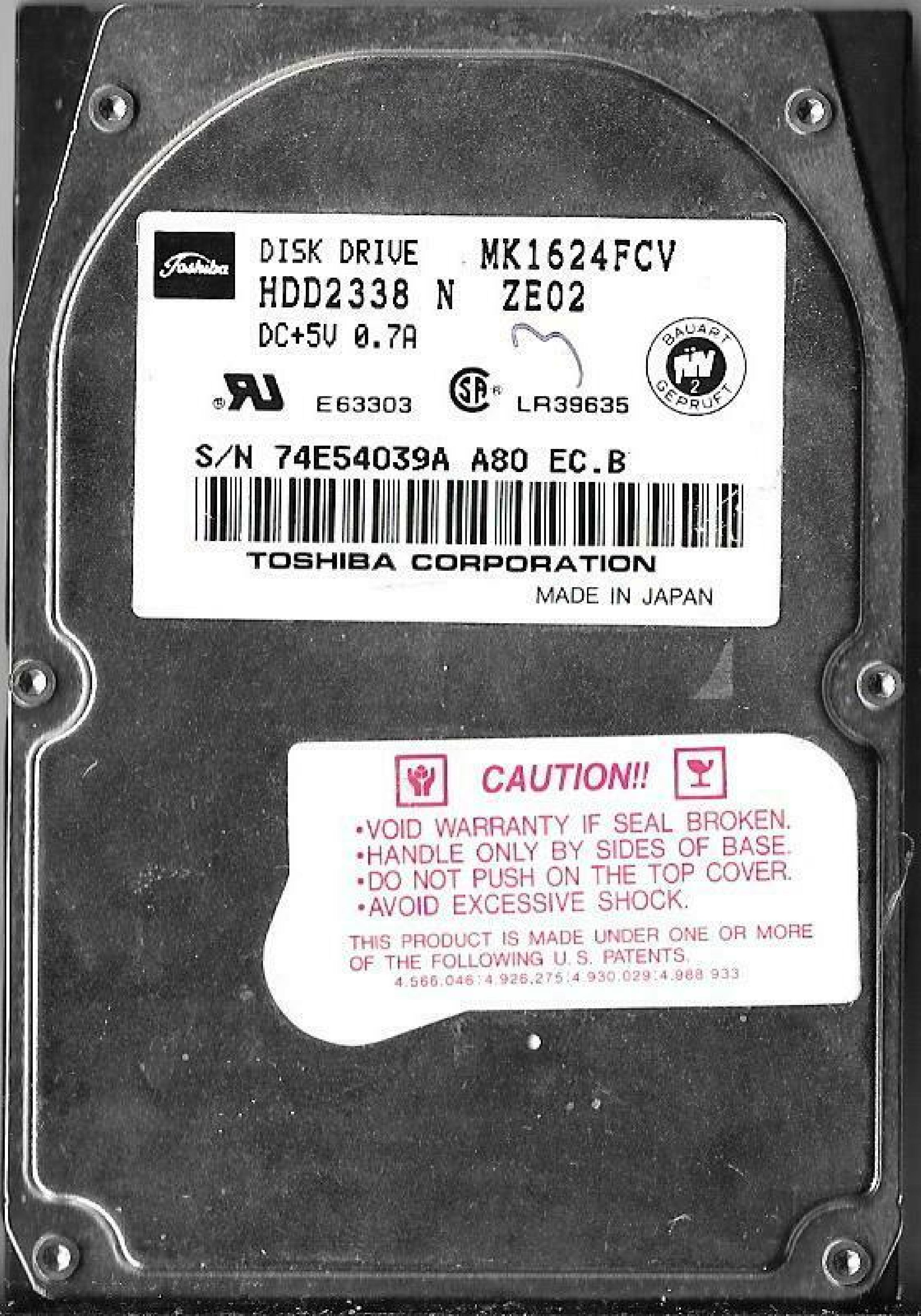 TOSHIBA MK1624FCV 213MB 2.5INCH IDE NOTEBOOK HARD DRIVE