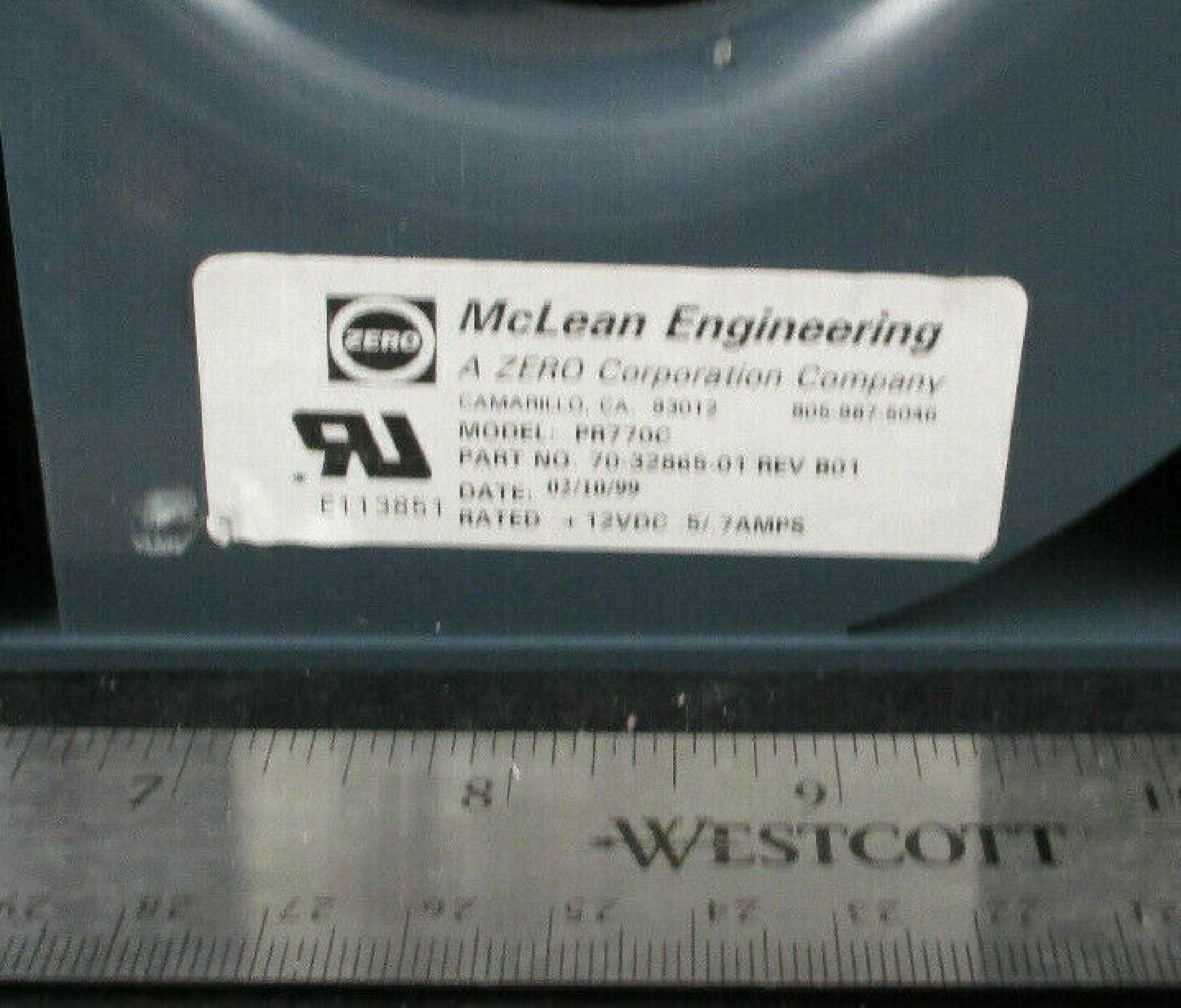 MCLEAN ENGINEERING PR770C BLOWER FAN 12VDC .5/.7AMPS