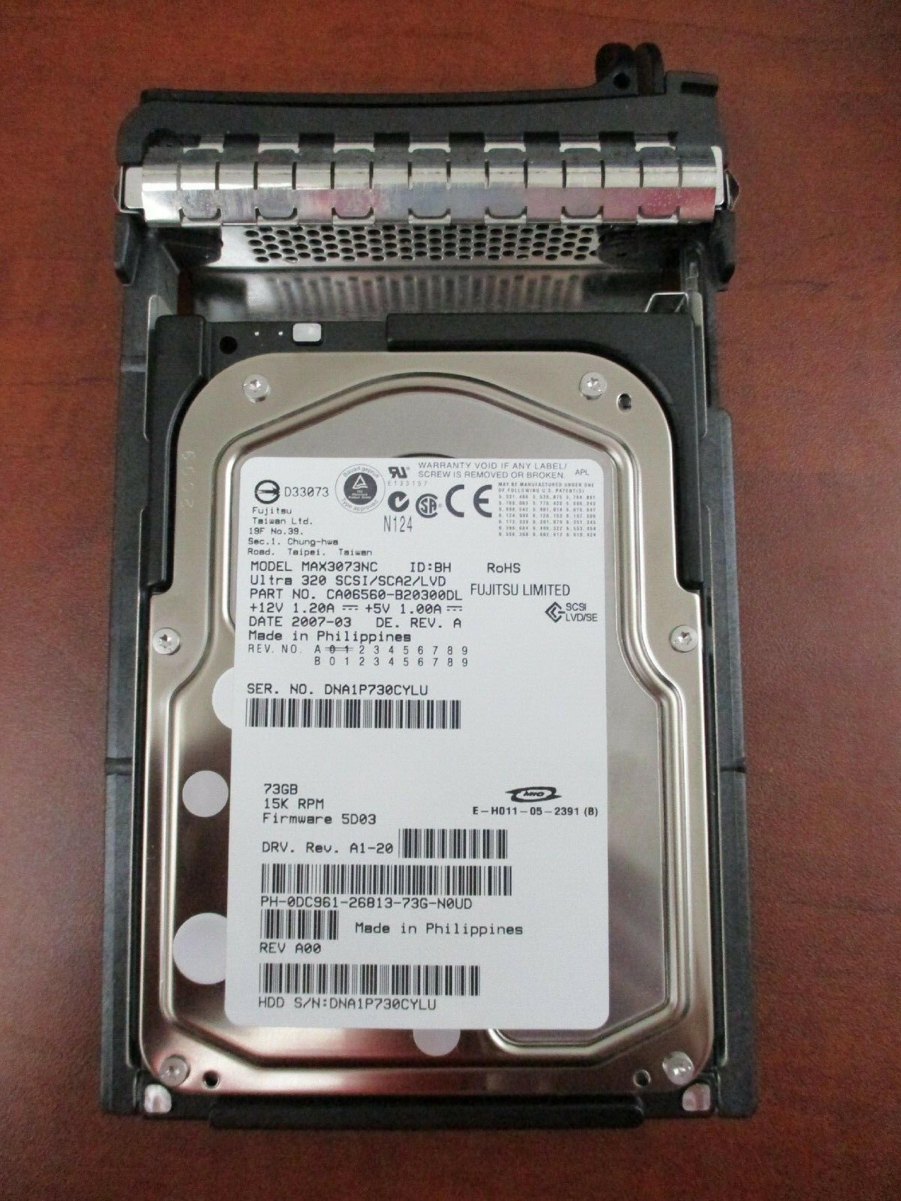 FUJITSU CA06560-B20300DL 73GB LVD 15K RPM 3.5 INCH HARD DRIVE 3.5IN WIDE ULTRA320 SCSI LVD/SE FIRMWARE: 5D03 DRV.REV. A1-20 REV NO A3 DATE: 2010-07 DRV. REV. A00 2005-11 A1-21 2007-05