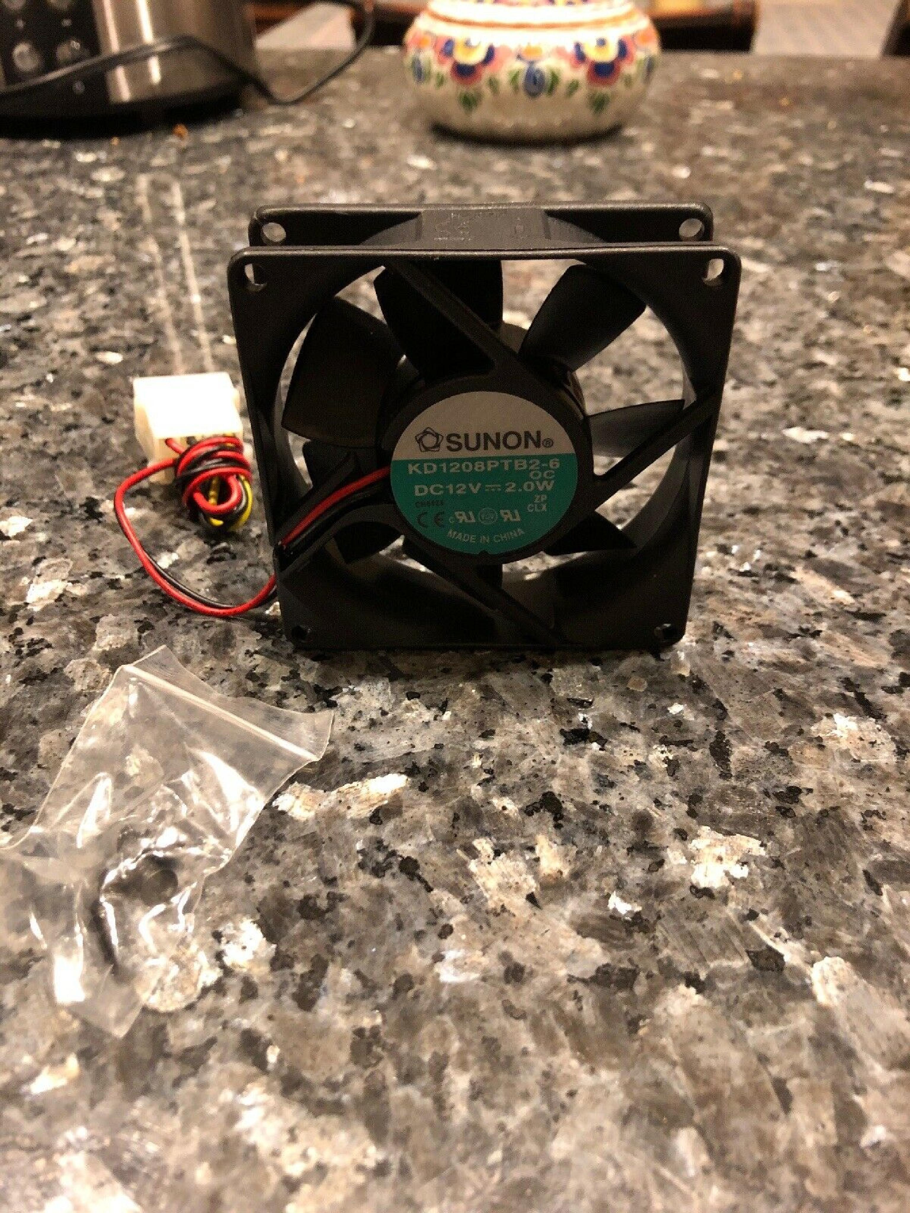 SUNON KD1208PTB2-6 12VDC 2.0W FAN. 80MM X 25MM WITH 12 INCH MOLEX CONNECTOR FAN BY 25MM, 12INCH 2WIRE CABLE INLINE COUPLER