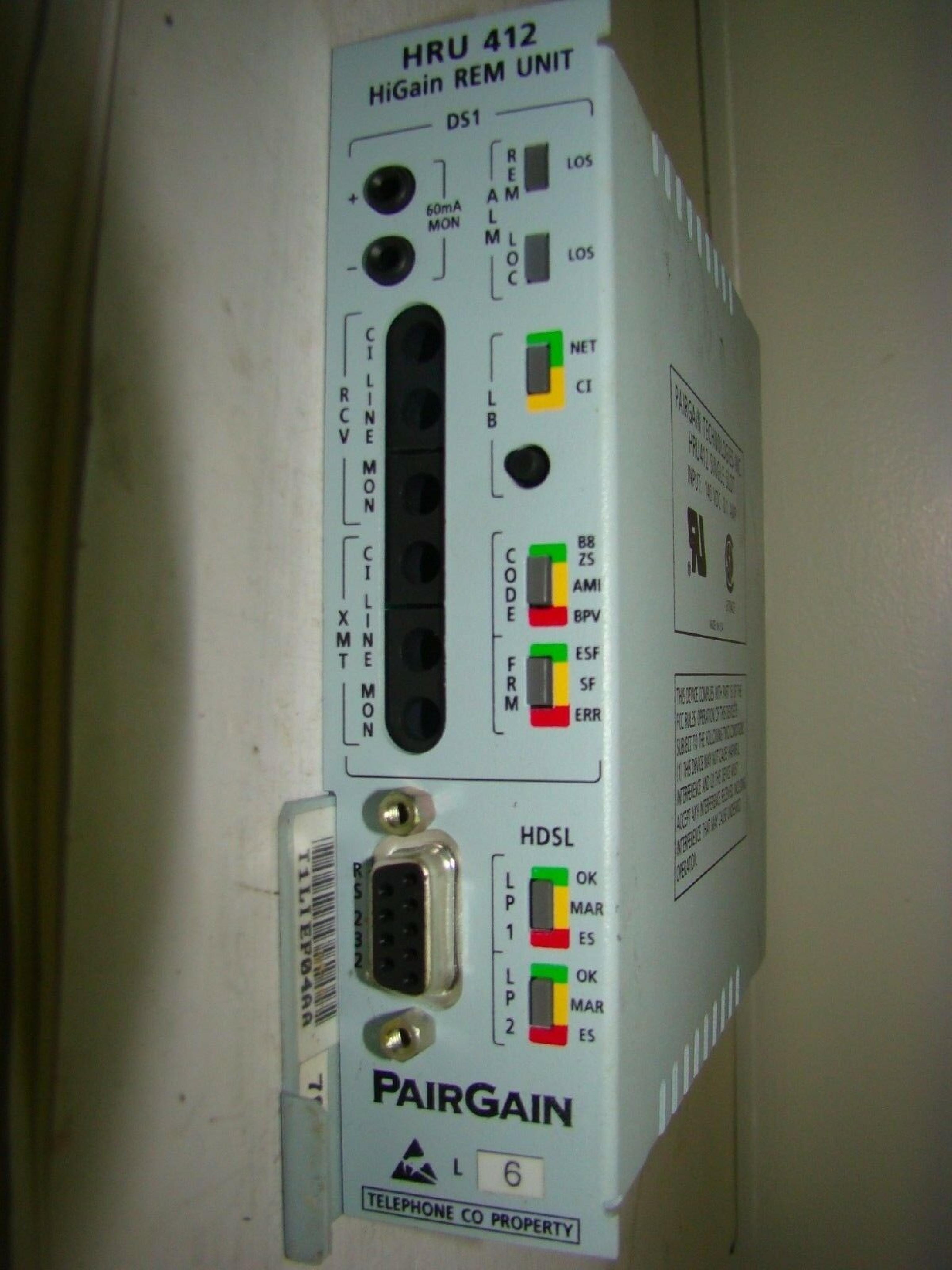 PAIRGAIN TECHNOLOGIES HRU412 HIGAIN REM UNIT