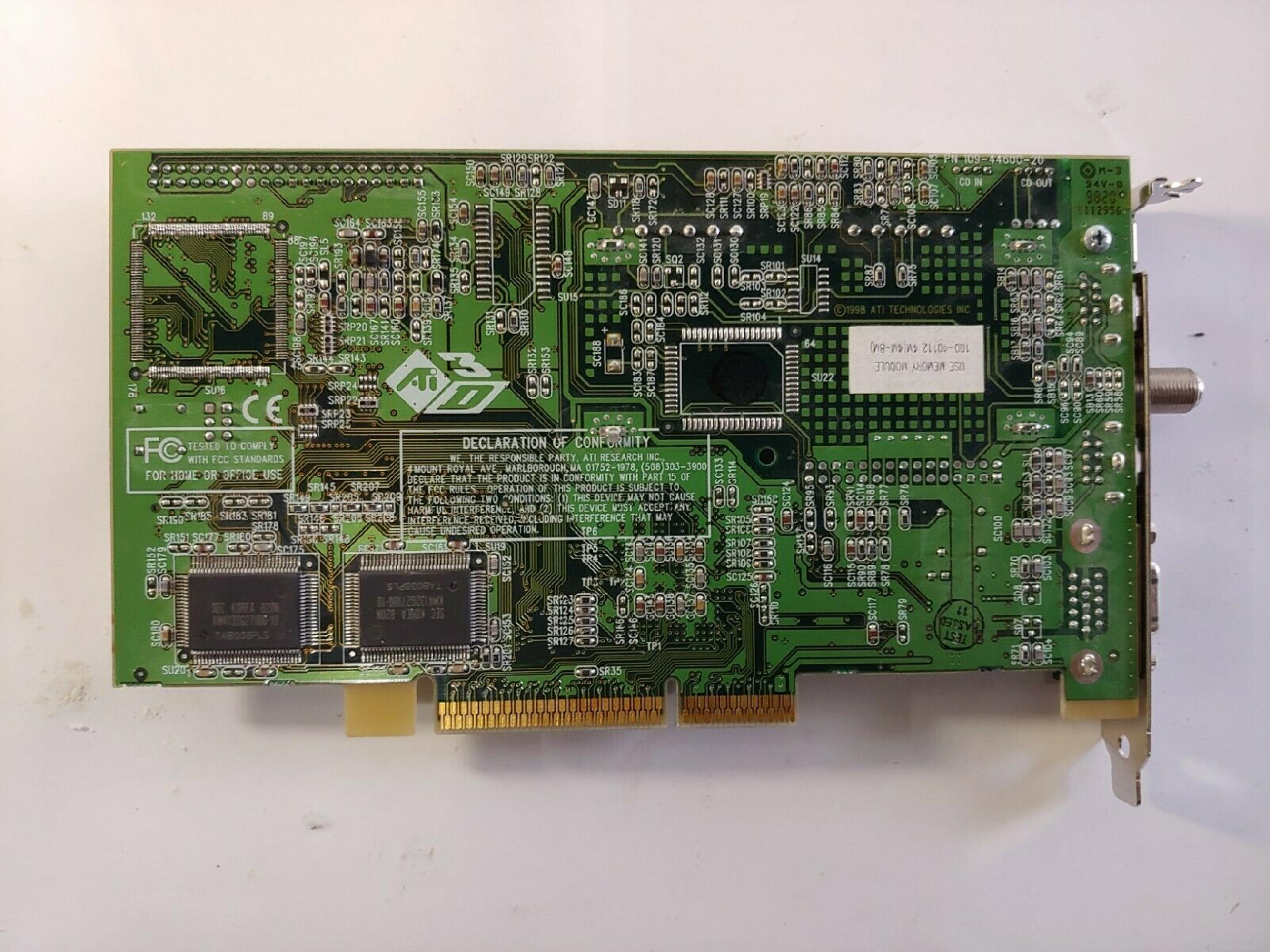 ATI 109-44600-20 RAGE PRO TURBO AGP VIDEO CARD