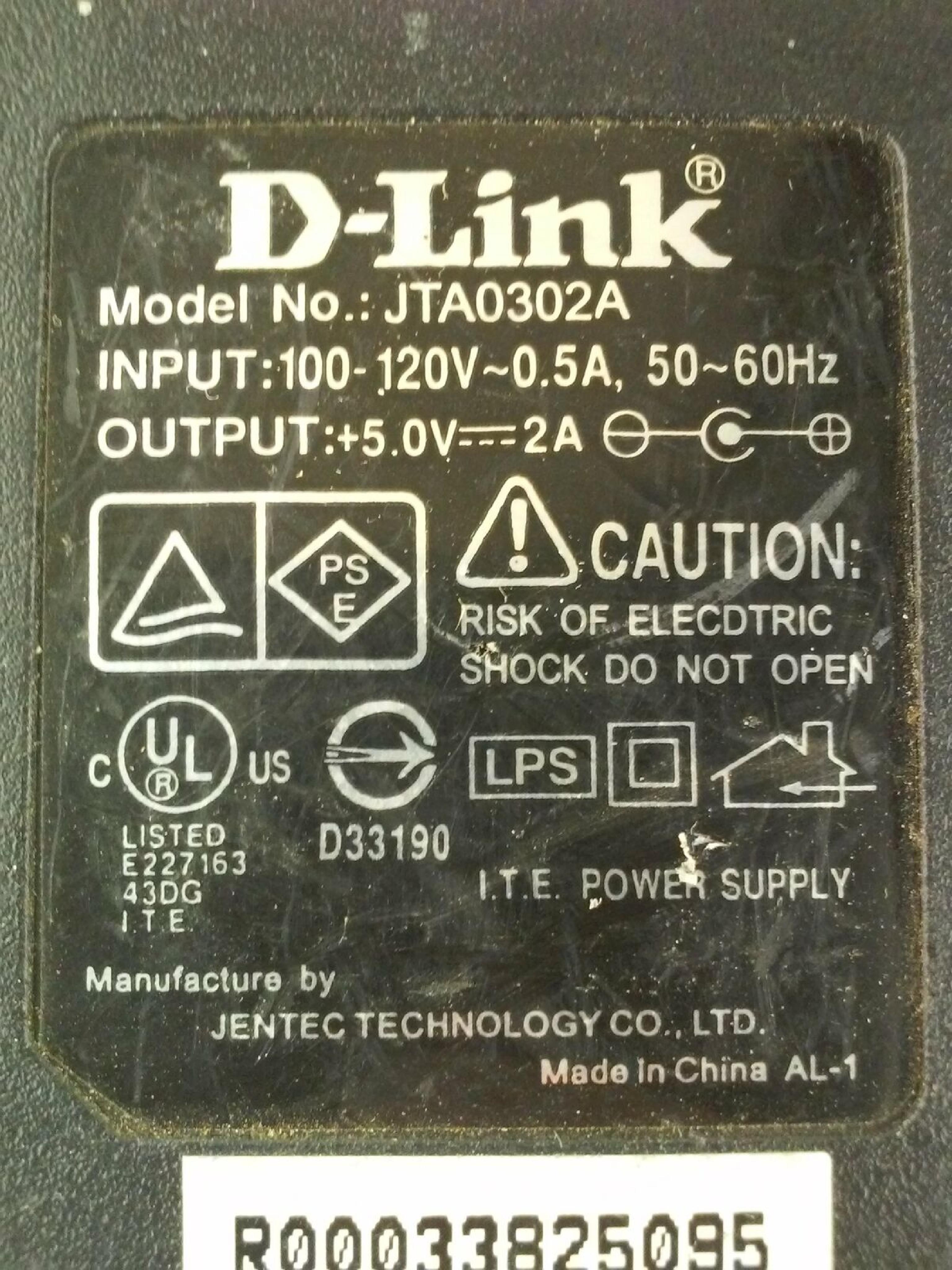 D-LINK SYSTEMS JTA0302A AC ADAPTER 5V 2A OD:5.5MM ID:2.31MM BARREL CONNECTOR WITH POSITIVE TIP