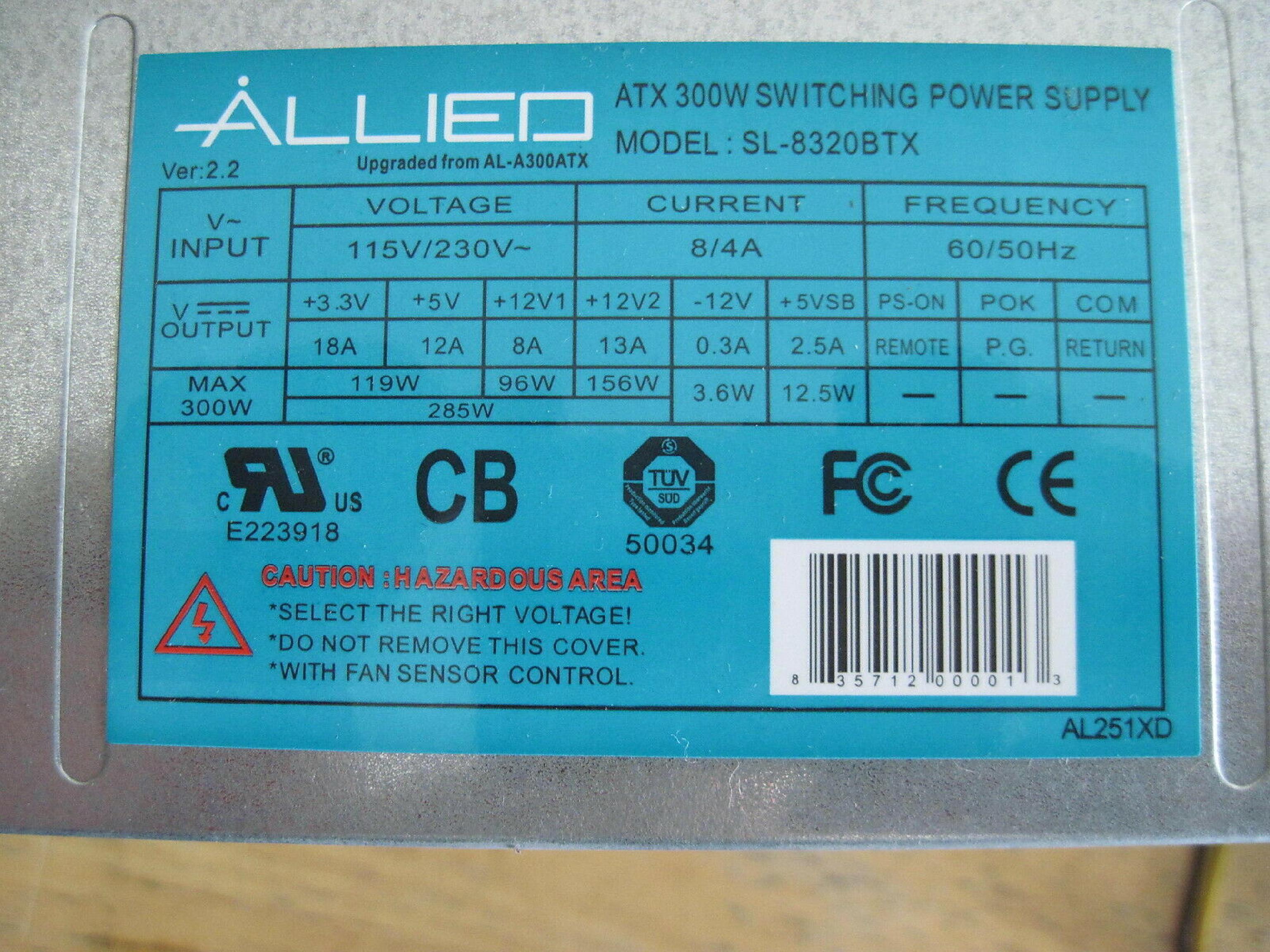 ALLIED SL-8320BTX ATX POWER SUPPLY 300W 24 PIN